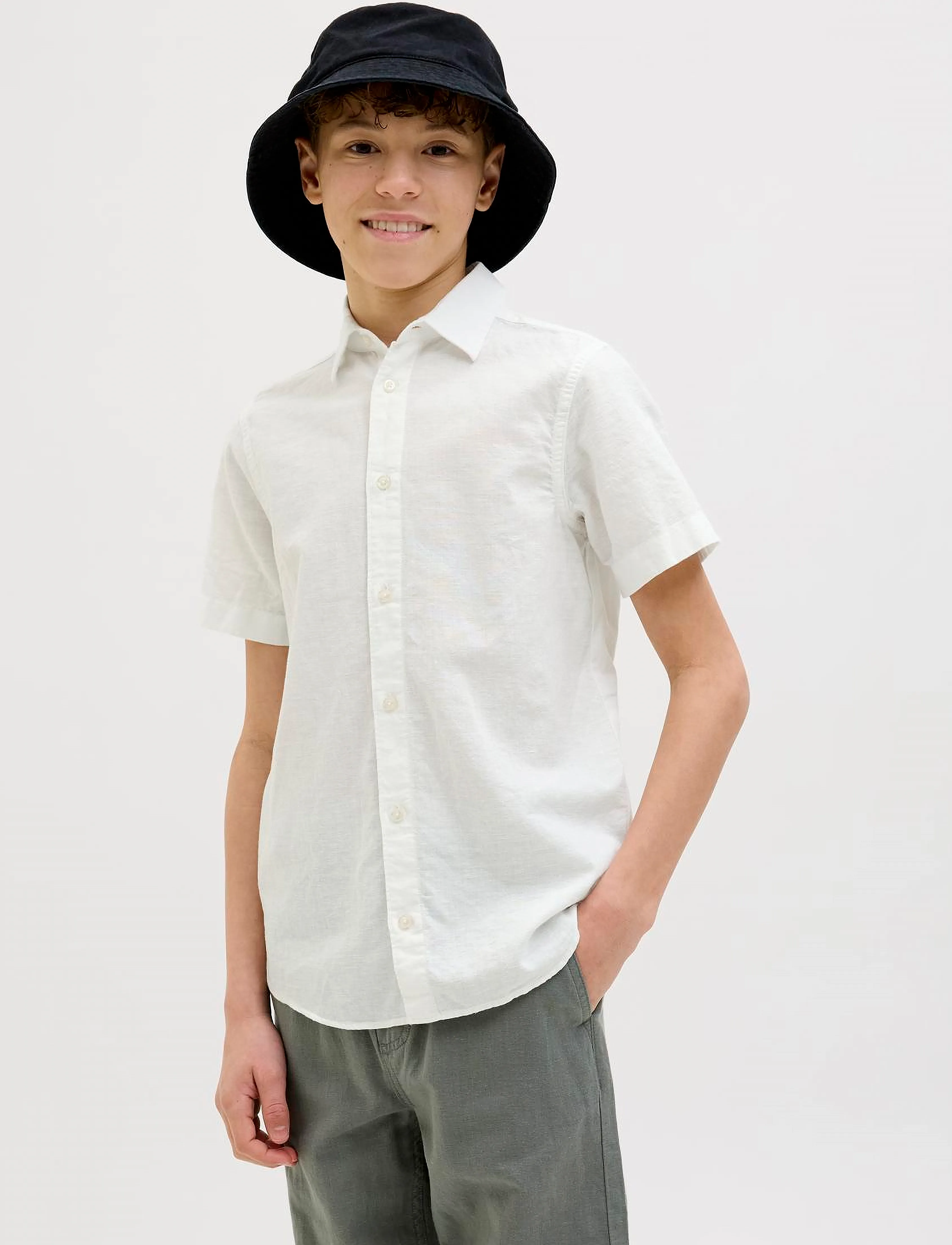 Jack & Jones - JJBREEZE LINEN BLEND SHIRT SS SN JNR - stutterma skyrtur - white - 4