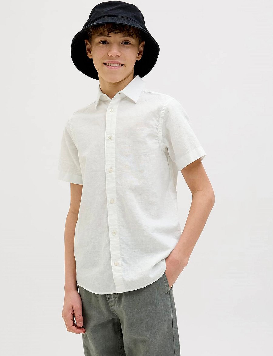 Jack & Jones - JJBREEZE LINEN BLEND SHIRT SS SN JNR - stutterma skyrtur - white - 4