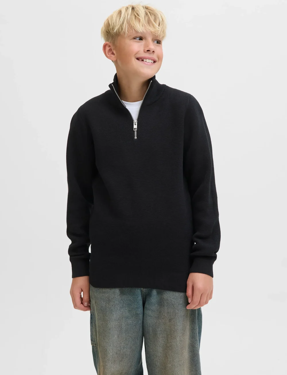 Jack & Jones - JPRBLAMILANO STITCH KNIT HALF ZIP  JNR - jumpers - black - 0