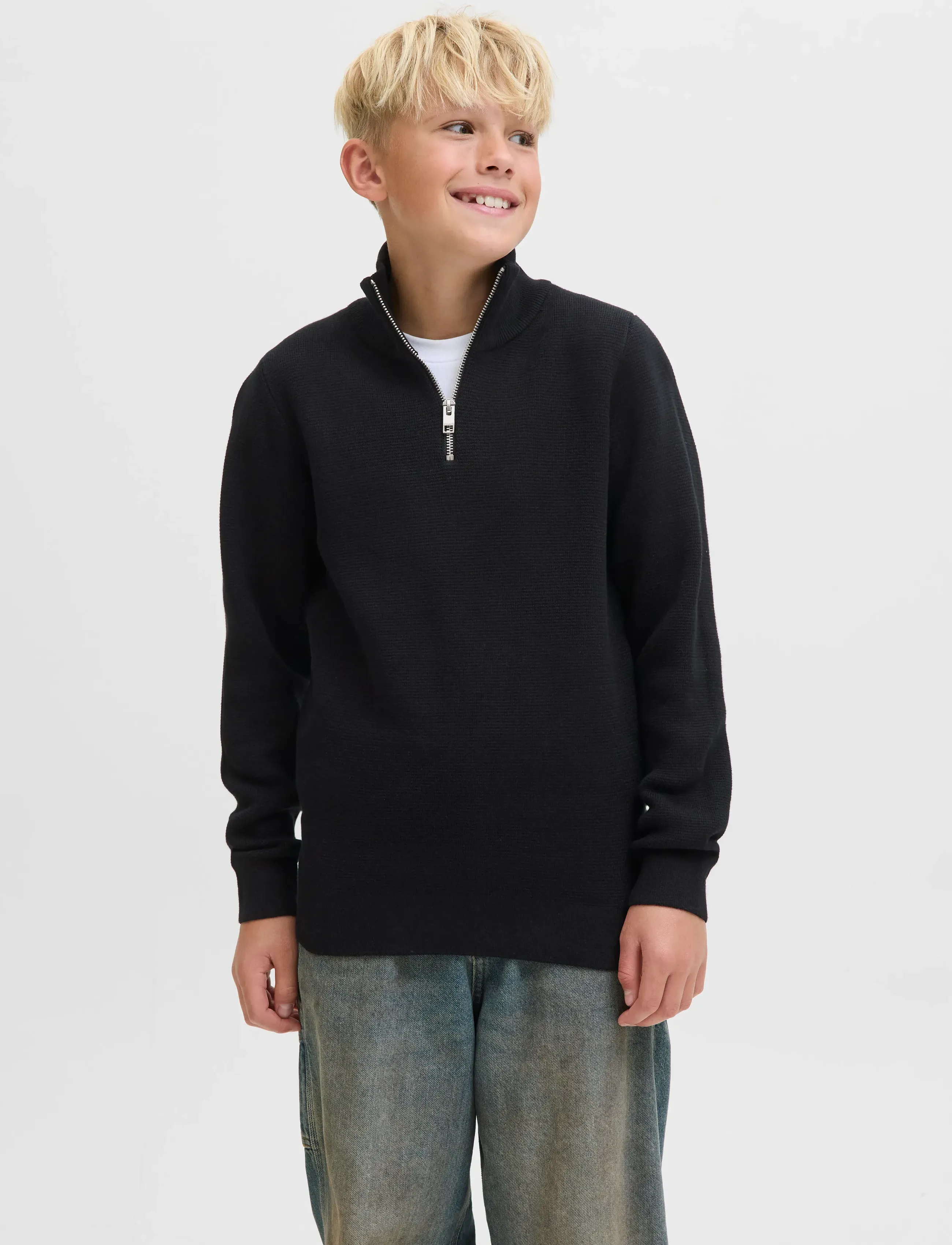 Jack & Jones JPRBLAMILANO STITCH KNIT HALF ZIP  JNR - Stickade tröjor - BLACK / black