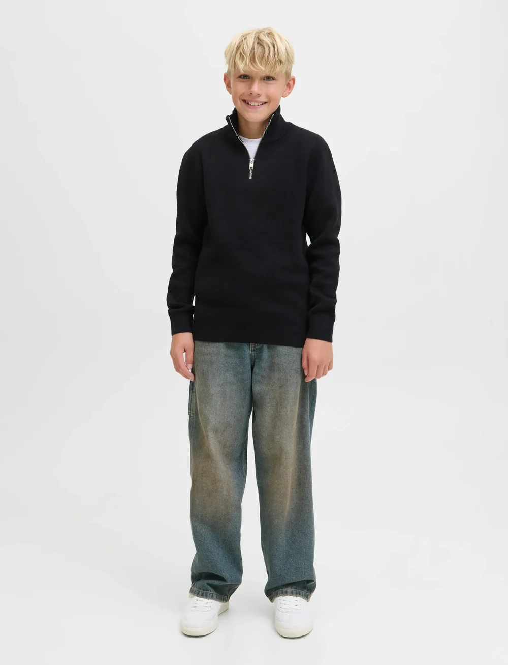 Jack & Jones - JPRBLAMILANO STITCH KNIT HALF ZIP  JNR - jumpers - black - 4