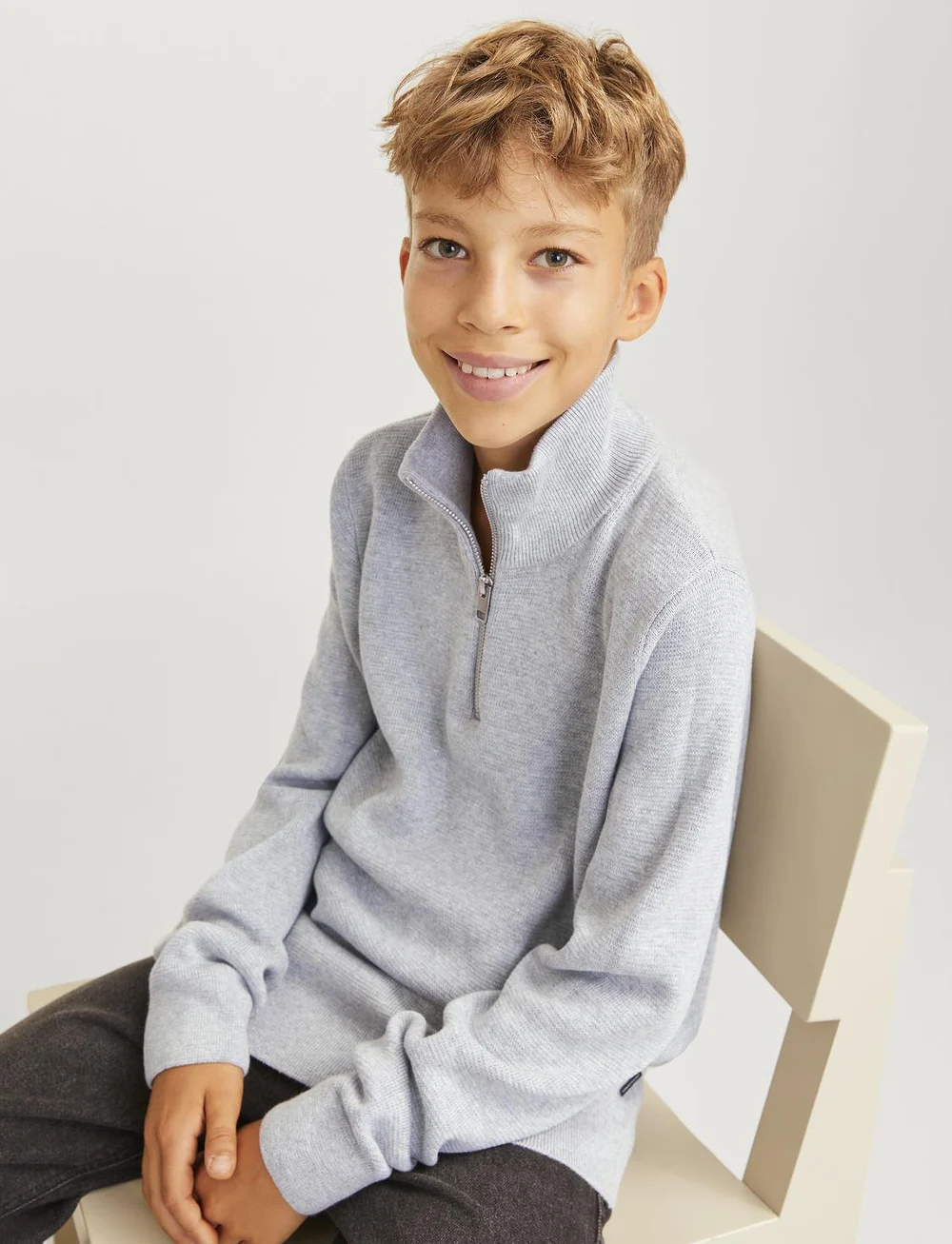 Jack & Jones - JPRBLAMILANO STITCH KNIT HALF ZIP  JNR - pullover - light grey melange - 3