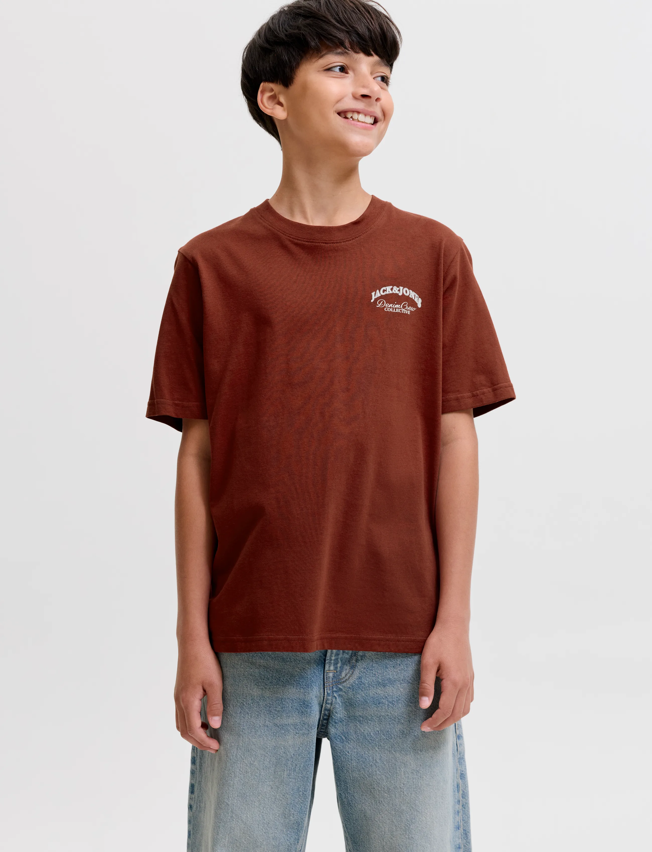 Jack & Jones JJEBRANDES BACKP RELAXED TEE SS SN JNR - Toppar & T-shirts - FIRED BRICK / burgundy