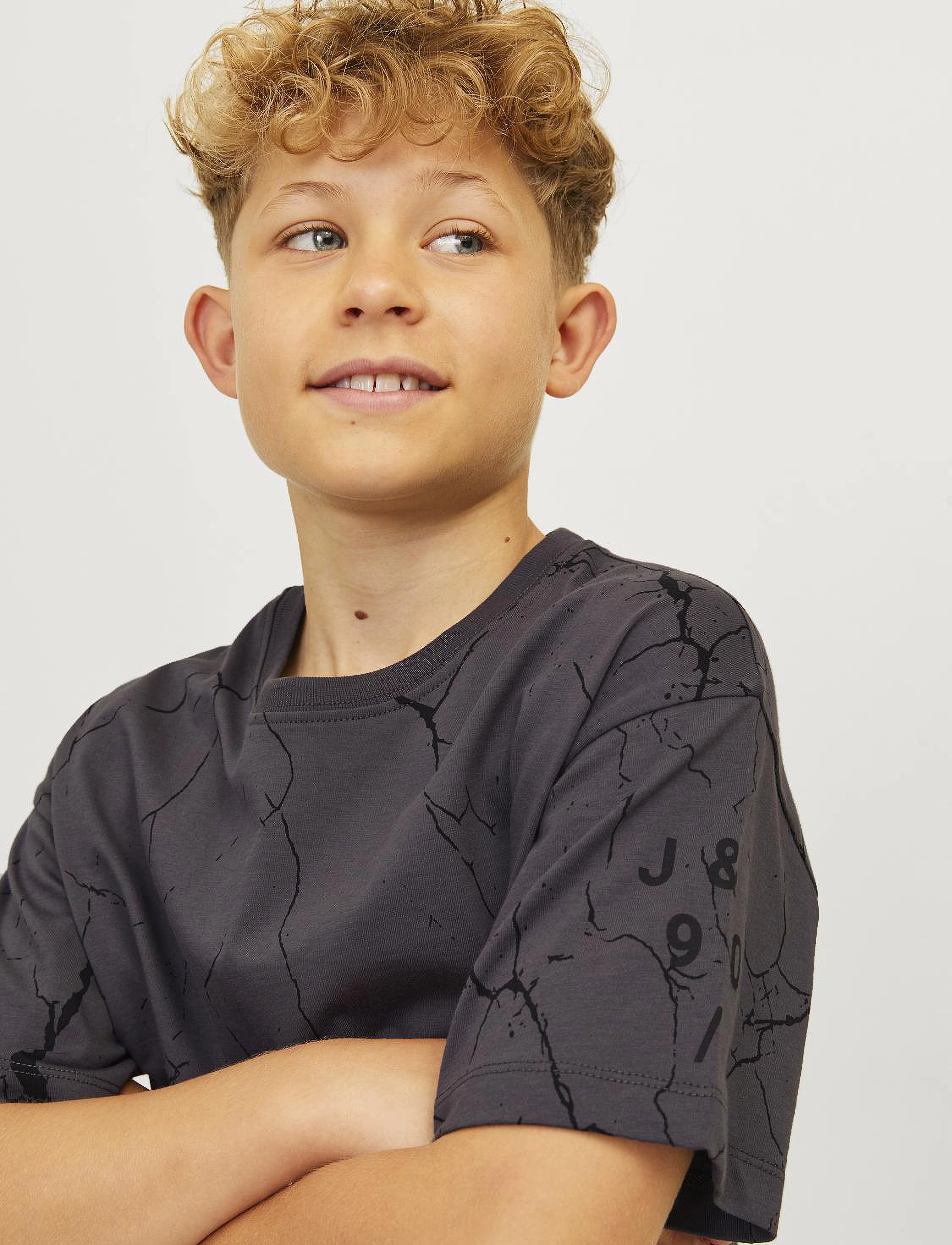 Jack & Jones - JJKEY LOOSE COTTON TEE SS CREW LN JNR - asphalt - 4