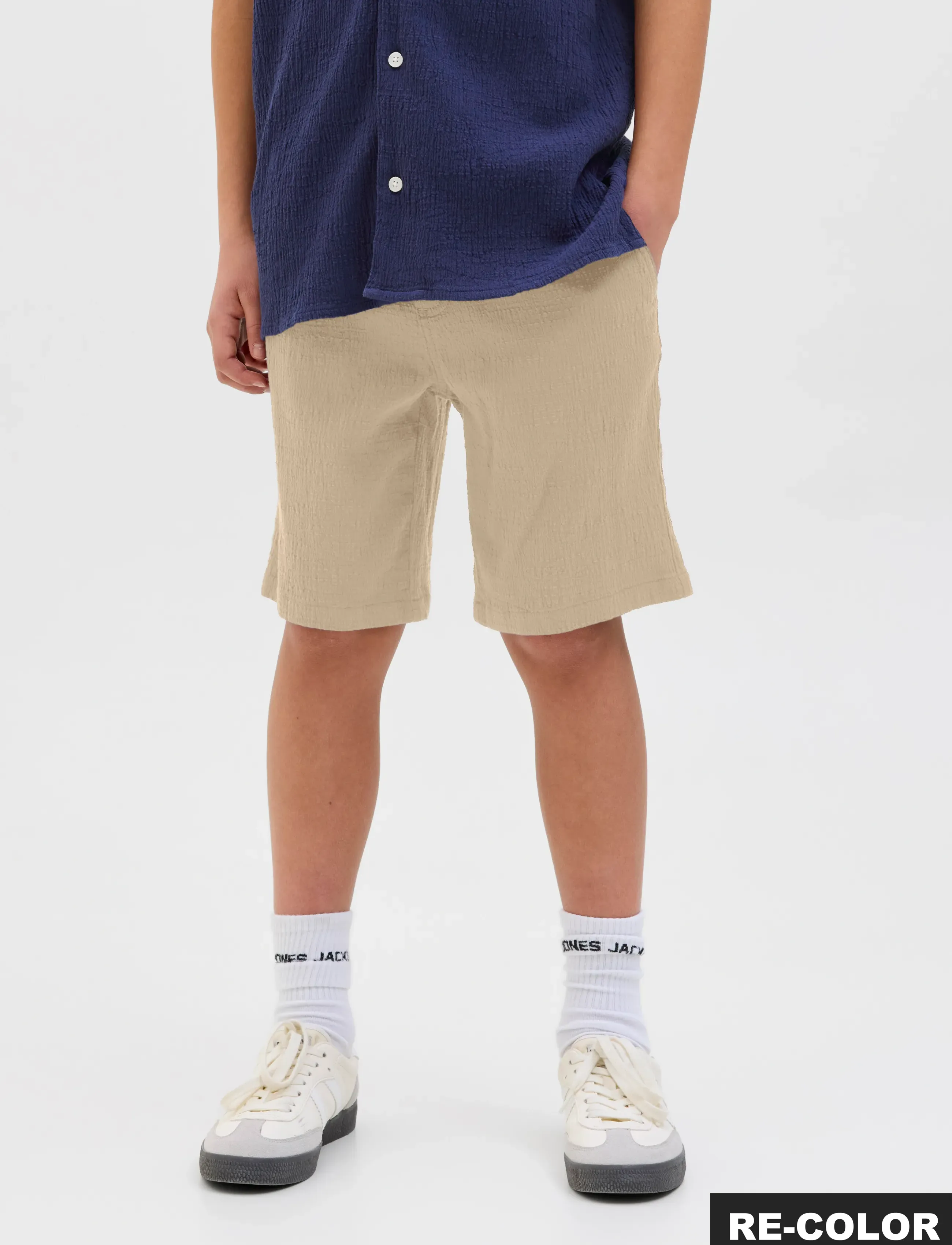 Jack & Jones JPSTJAIDEN JJCRINKLE JOGGER SHORT JNR - Underdele - SAFARI / beige