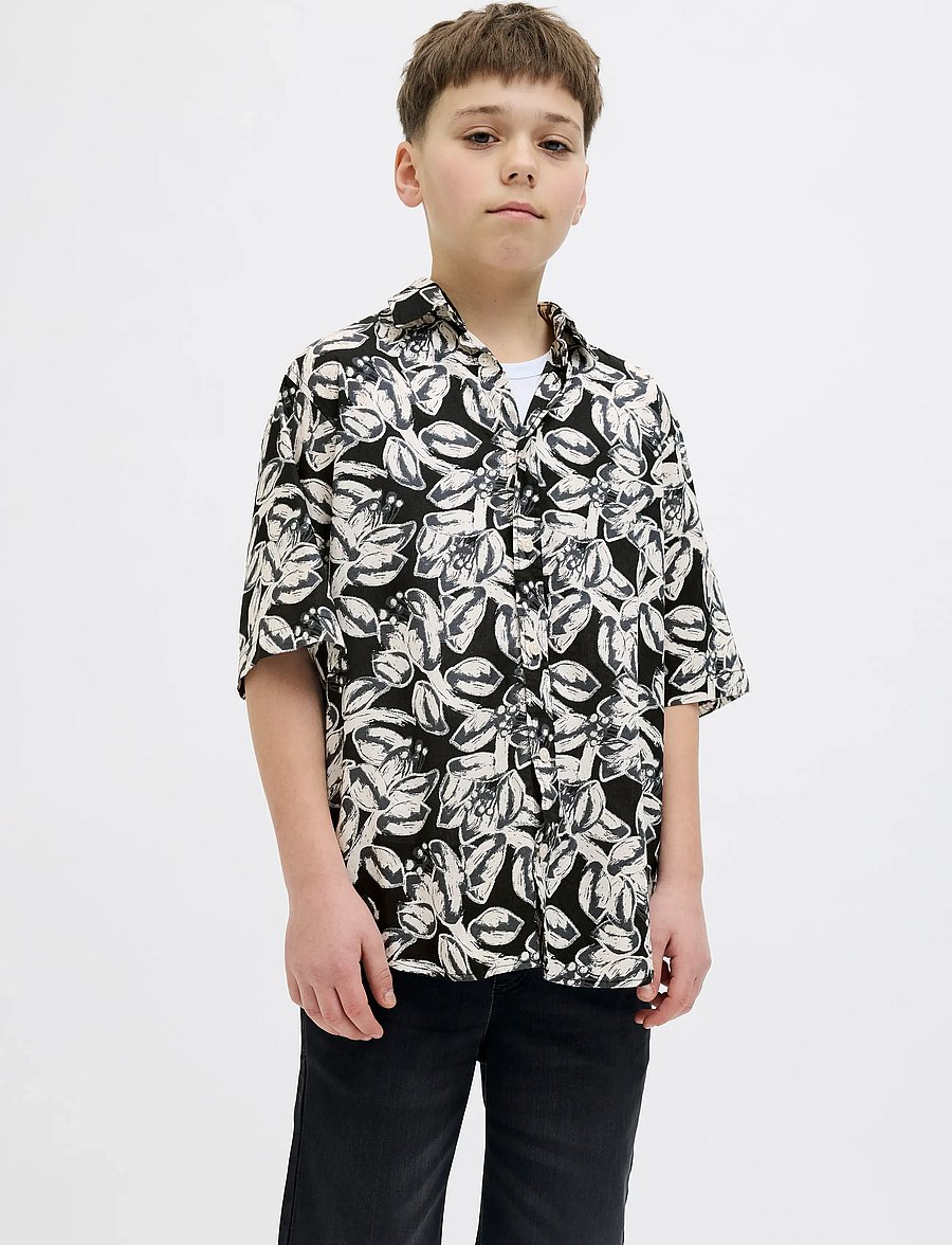 Jack & Jones - JORJOSHUA SPLIT AOP SHIRT SS JNR - kortärmade skjortor - black - 0