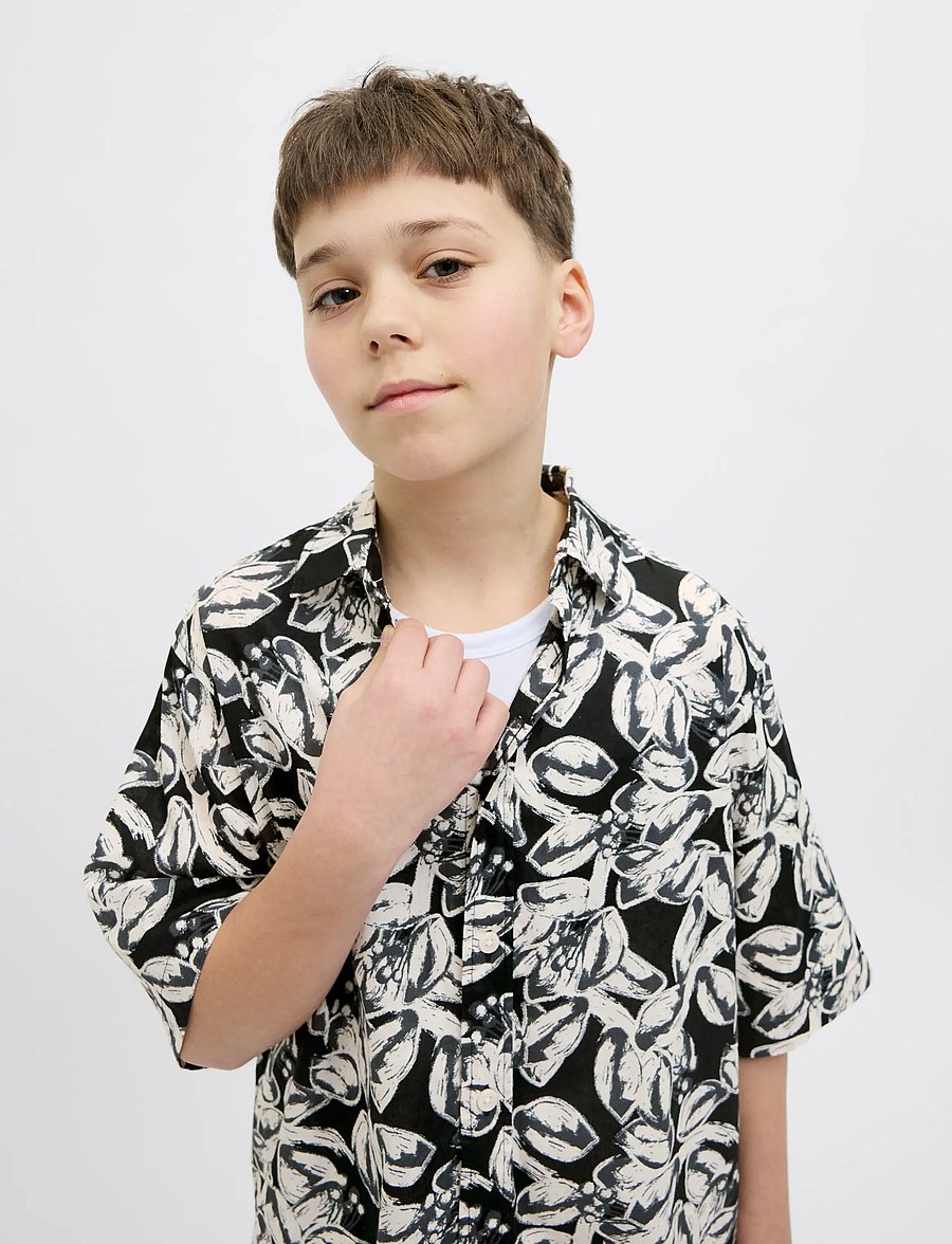 Jack & Jones - JORJOSHUA SPLIT AOP SHIRT SS JNR - kortärmade skjortor - black - 5