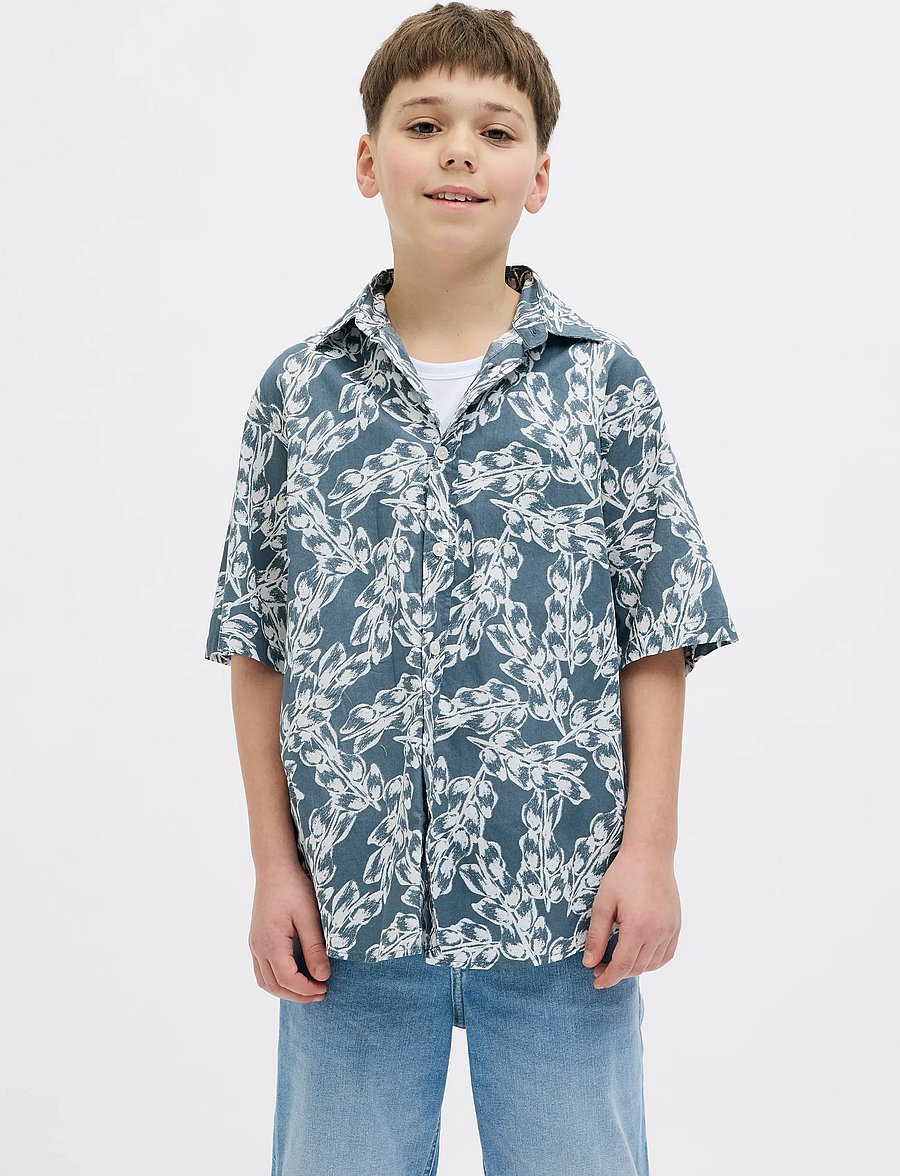 Jack & Jones - JORJOSHUA SPLIT AOP SHIRT SS JNR - kortærmede skjorter - stormy weather - 0