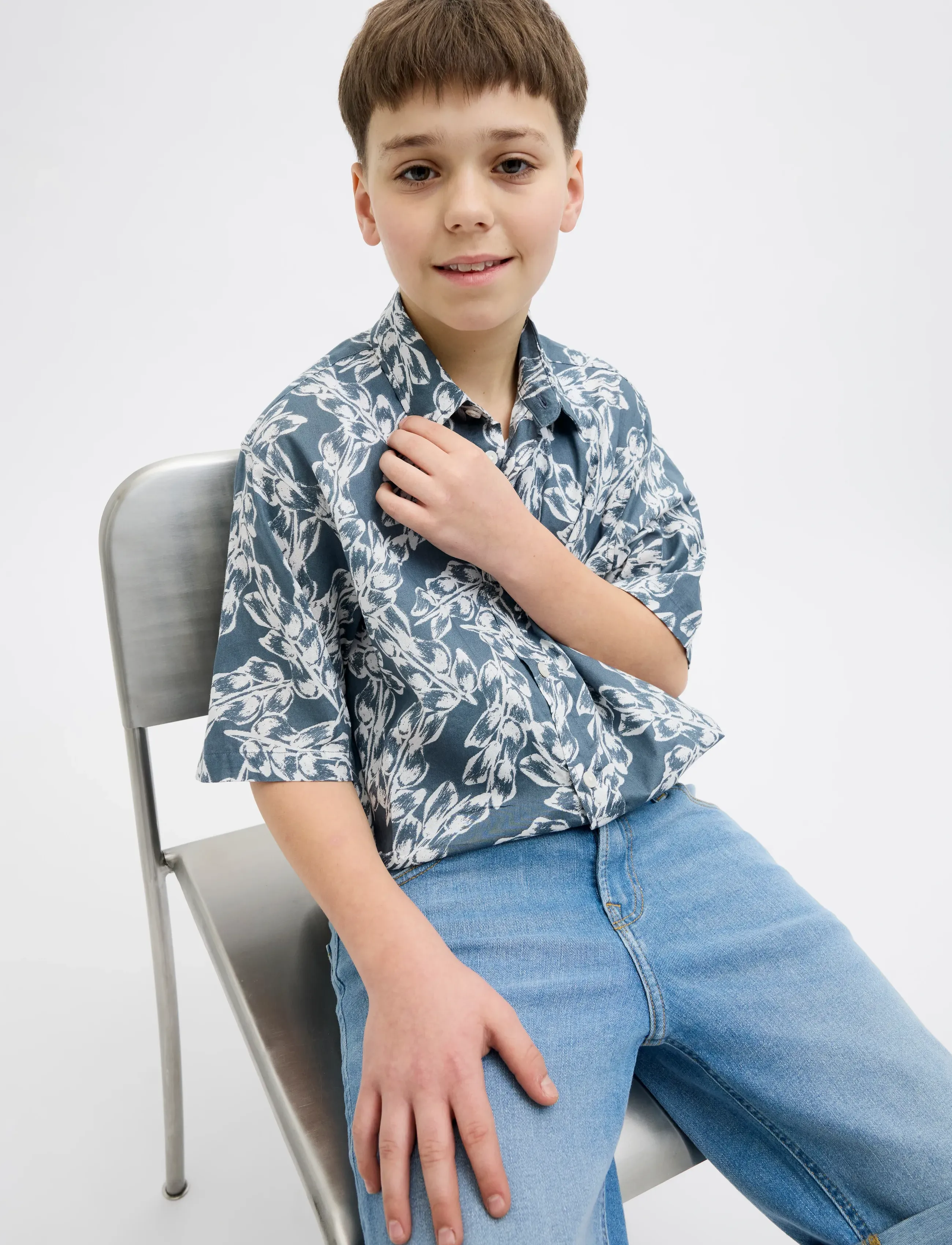 Jack & Jones - JORJOSHUA SPLIT AOP SHIRT SS JNR - kortærmede skjorter - stormy weather - 5