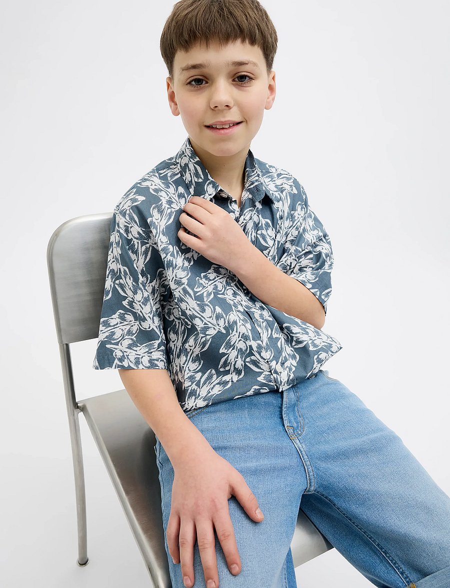 Jack & Jones - JORJOSHUA SPLIT AOP SHIRT SS JNR - kortærmede skjorter - stormy weather - 5