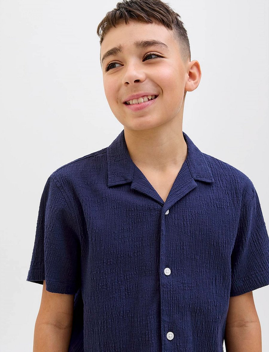 Jack & Jones - JORLUKE CRINKLE SHIRT SS JNR - kortärmade skjortor - ocean cavern - 3
