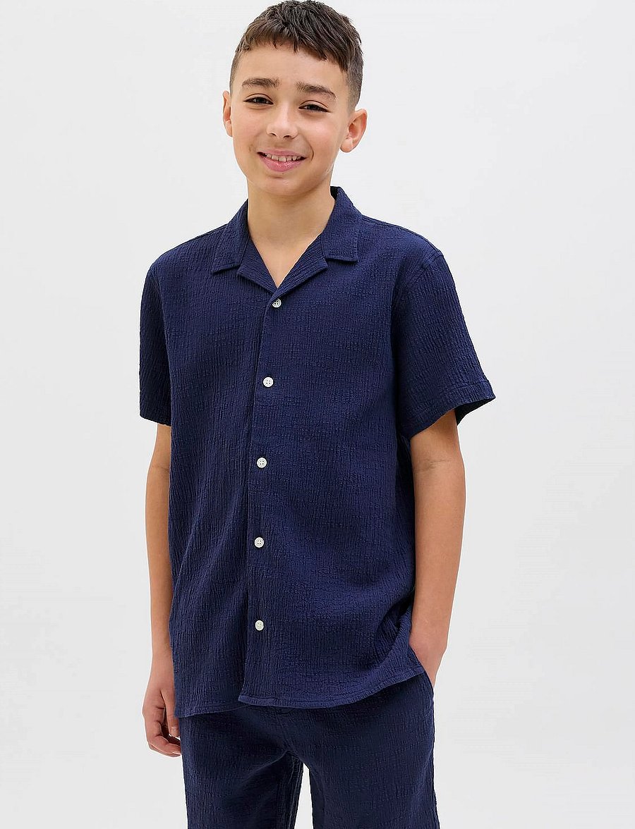 Jack & Jones - JORLUKE CRINKLE SHIRT SS JNR - kortärmade skjortor - ocean cavern - 2