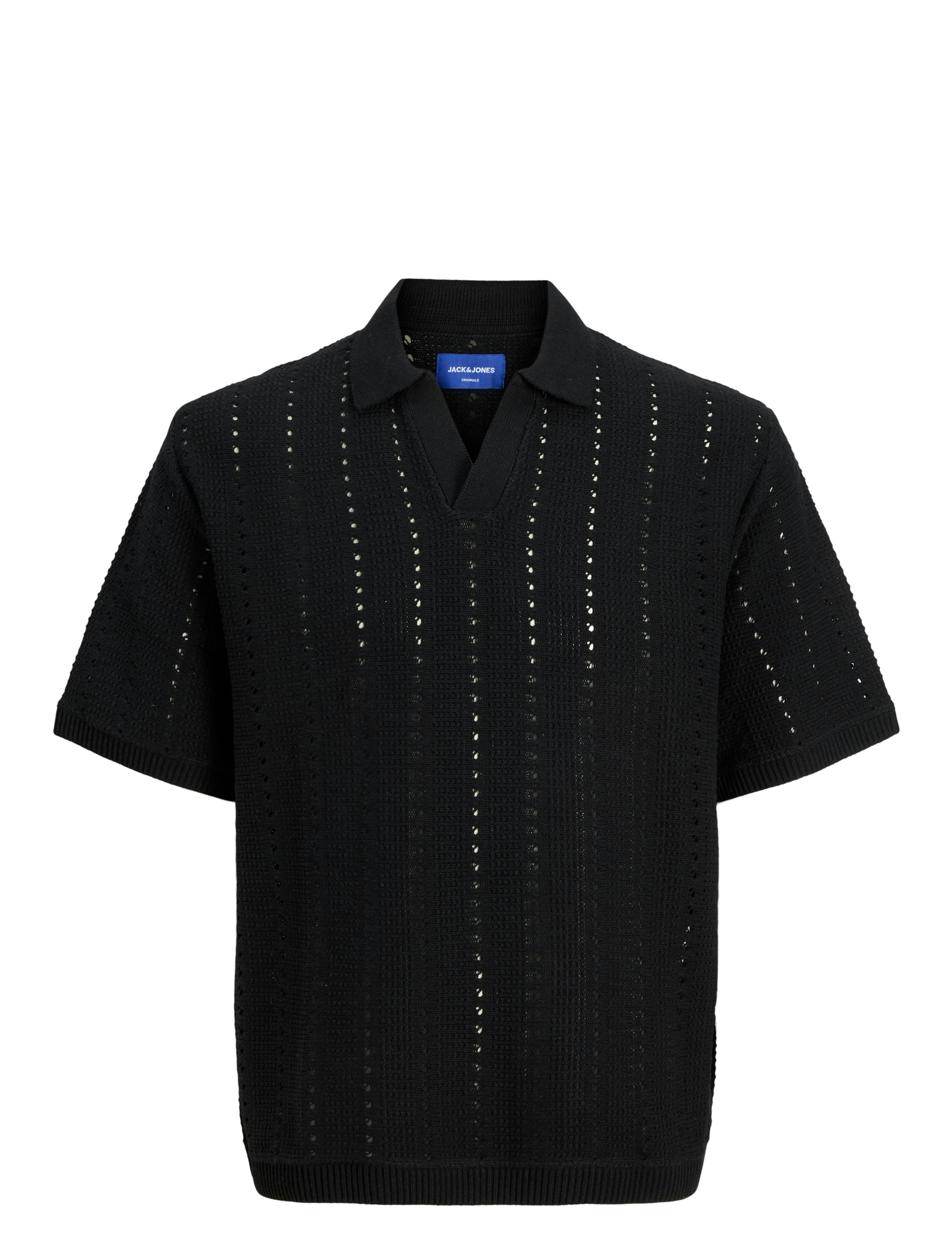 JACK & JONES Jorparos Knit Easter Ss Crochet Polo Jnr Schwarz - 164 - Kinder