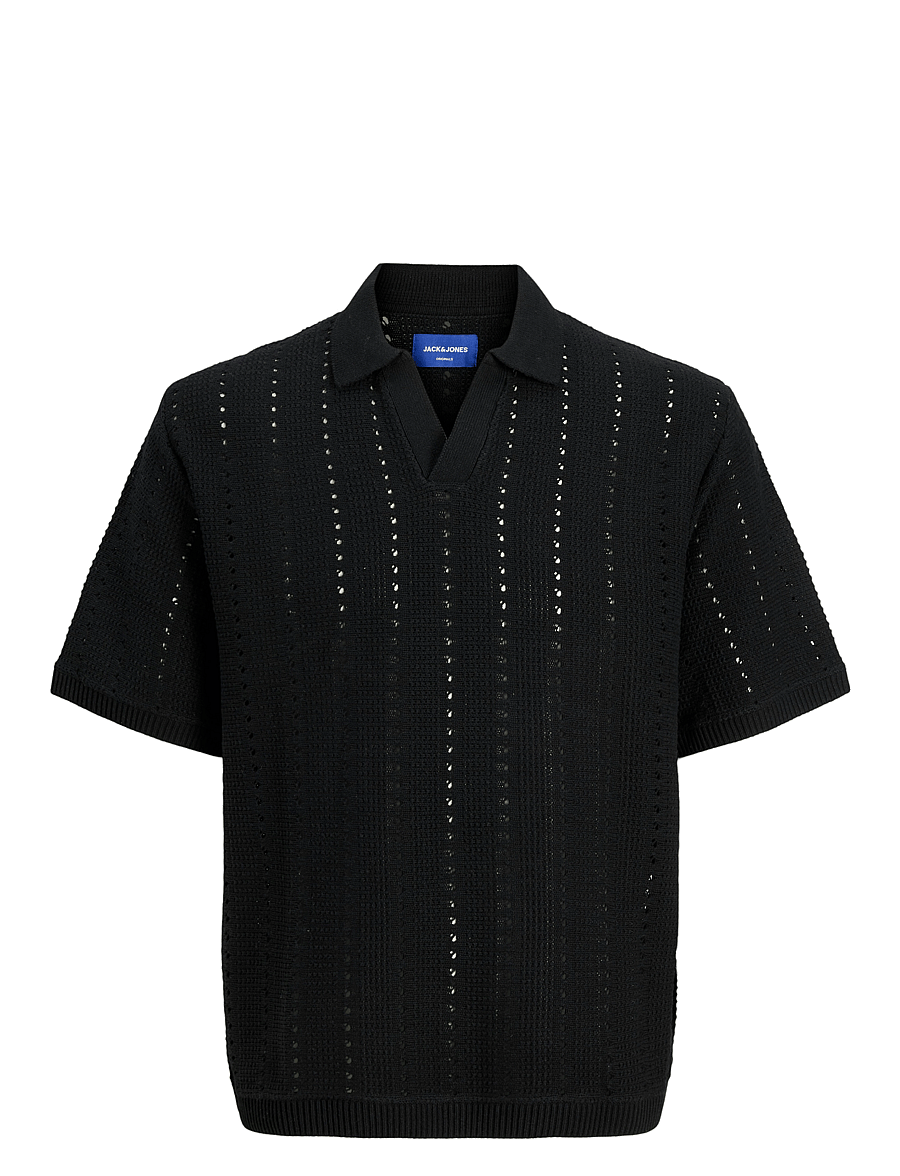 Jack & Jones - JORPAROS KNIT EASTER SS CROCHET POLO JNR - kurzärmelig - black - 1