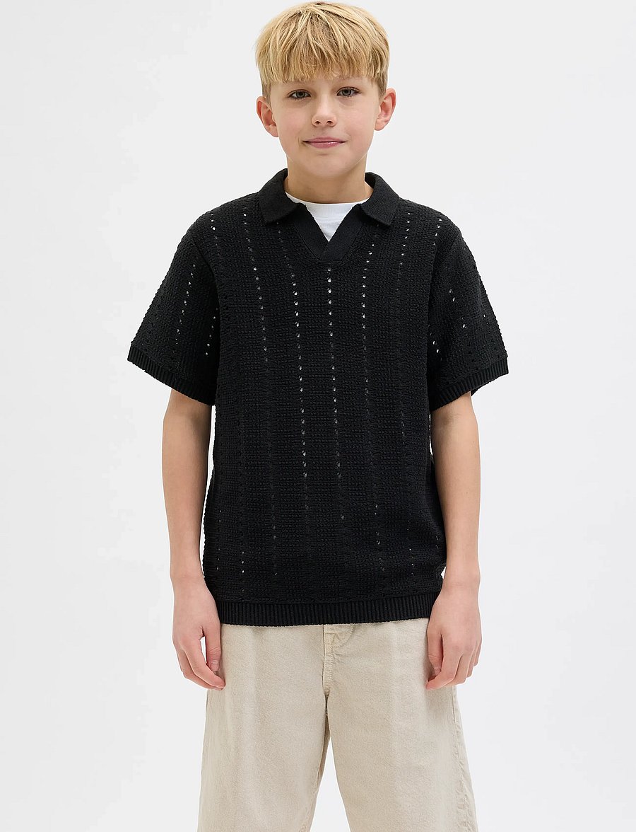 Jack & Jones - JORPAROS KNIT EASTER SS CROCHET POLO JNR - kurzärmelig - black - 0