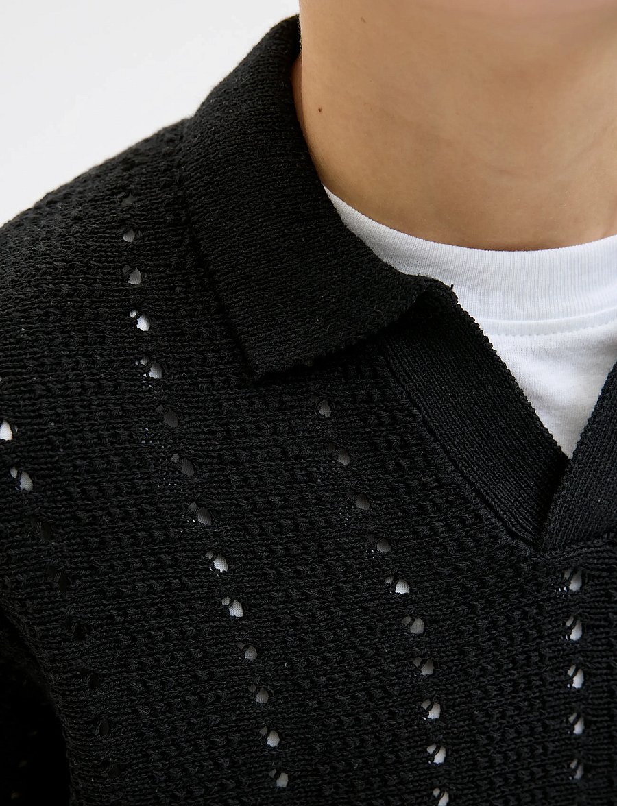 Jack & Jones - JORPAROS KNIT EASTER SS CROCHET POLO JNR - kurzärmelig - black - 3