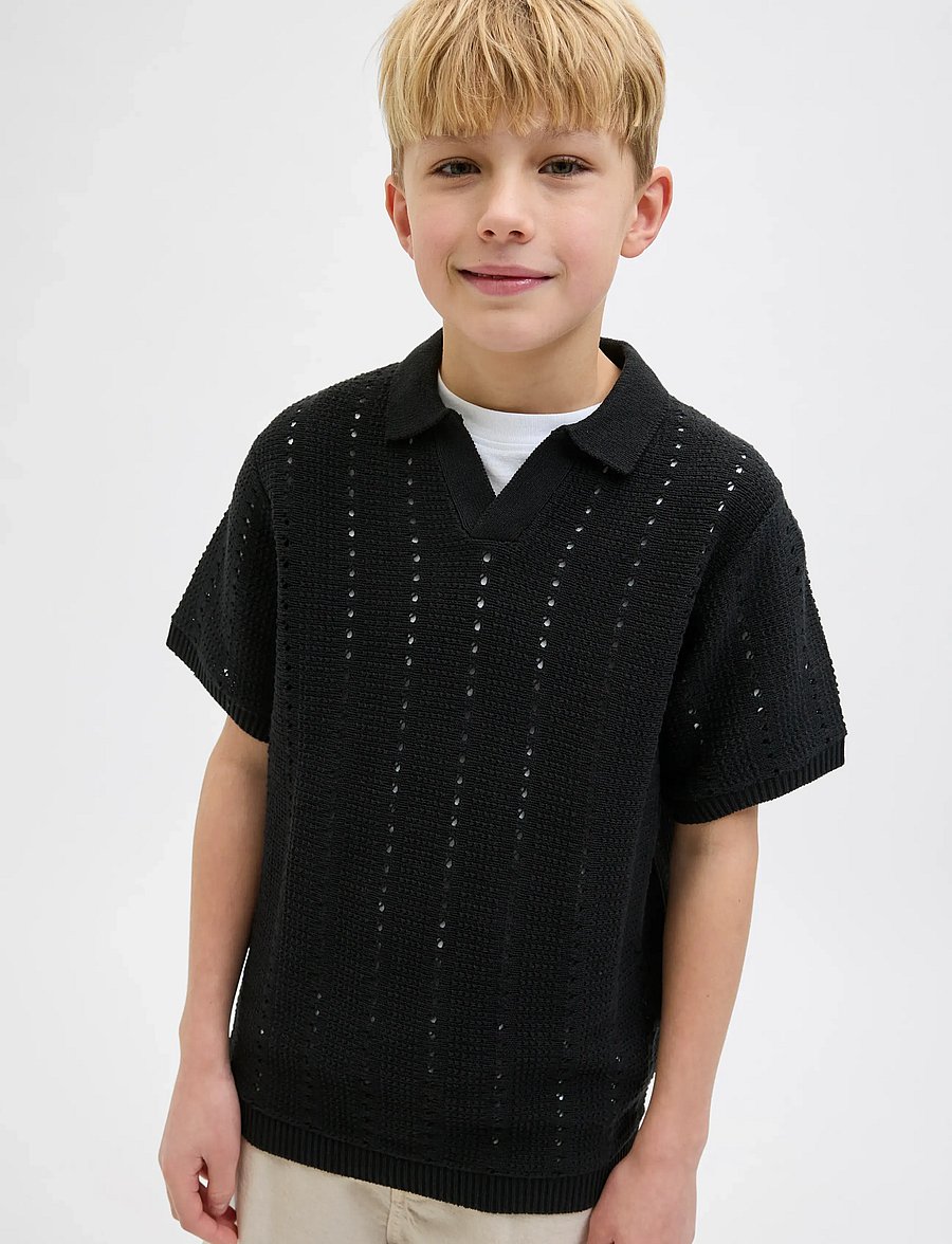 Jack & Jones - JORPAROS KNIT EASTER SS CROCHET POLO JNR - kurzärmelig - black - 5