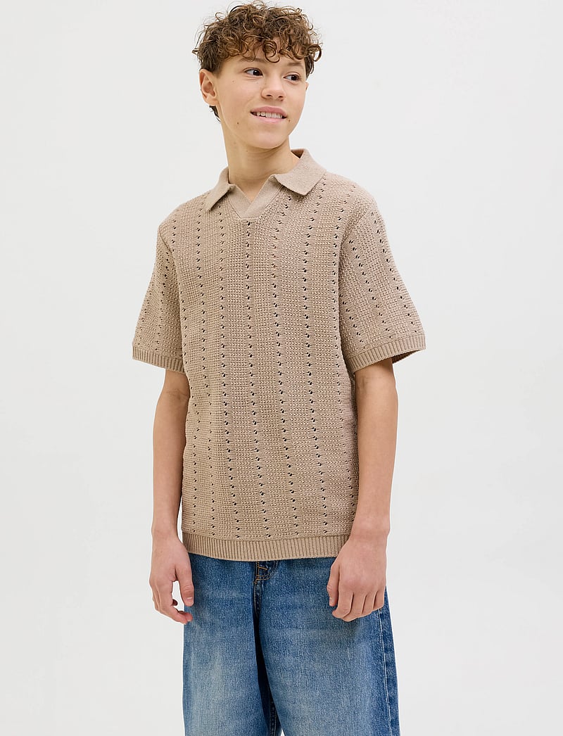 Jack & Jones - JORPAROS KNIT EASTER SS CROCHET POLO JNR - kurzärmelig - safari - 0