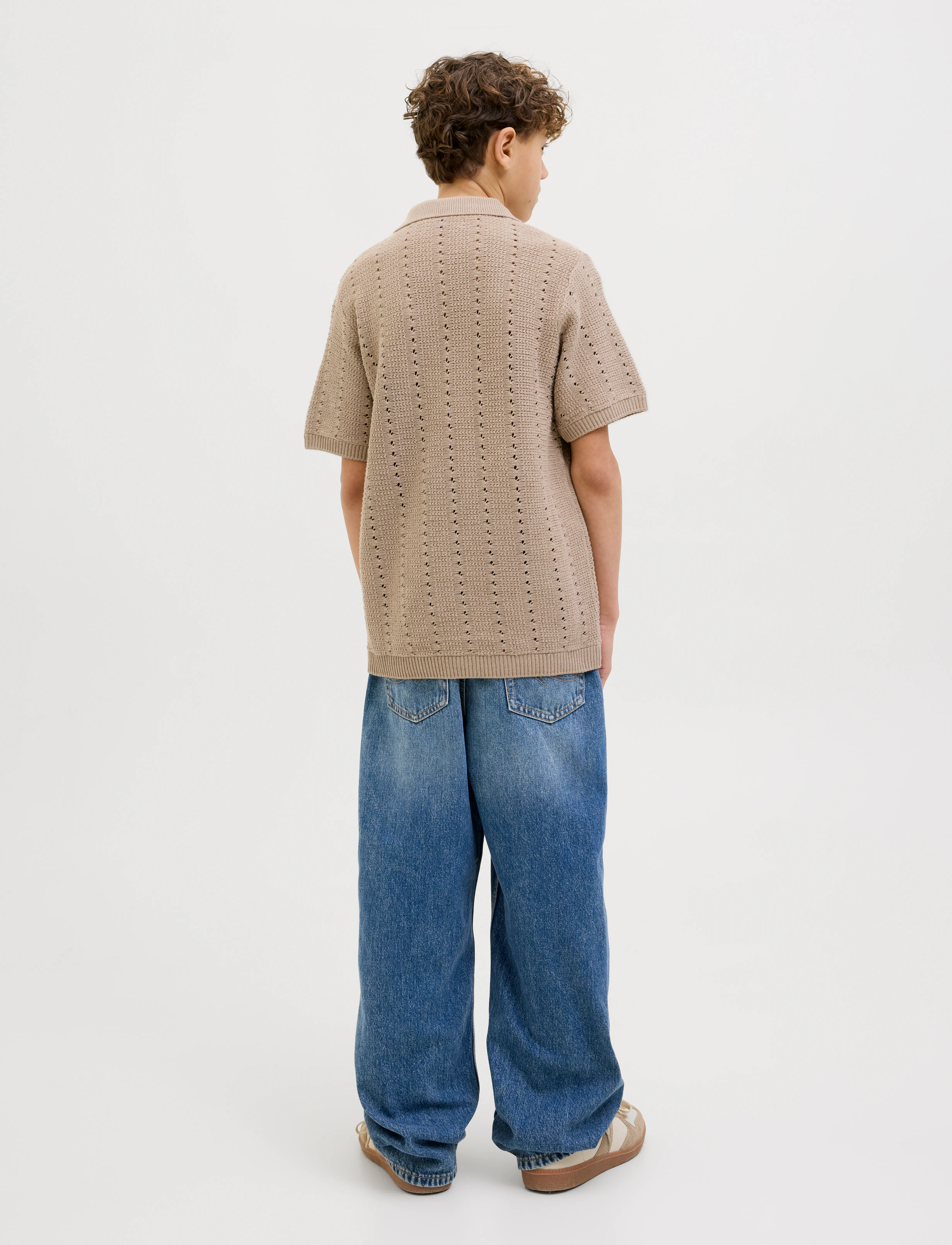 Jack & Jones - JORPAROS KNIT EASTER SS CROCHET POLO JNR - kurzärmelig - safari - 2