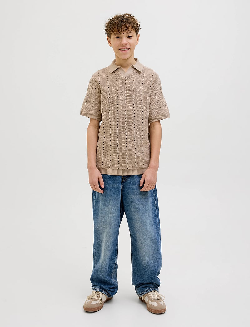 Jack & Jones - JORPAROS KNIT EASTER SS CROCHET POLO JNR - kurzärmelig - safari - 3