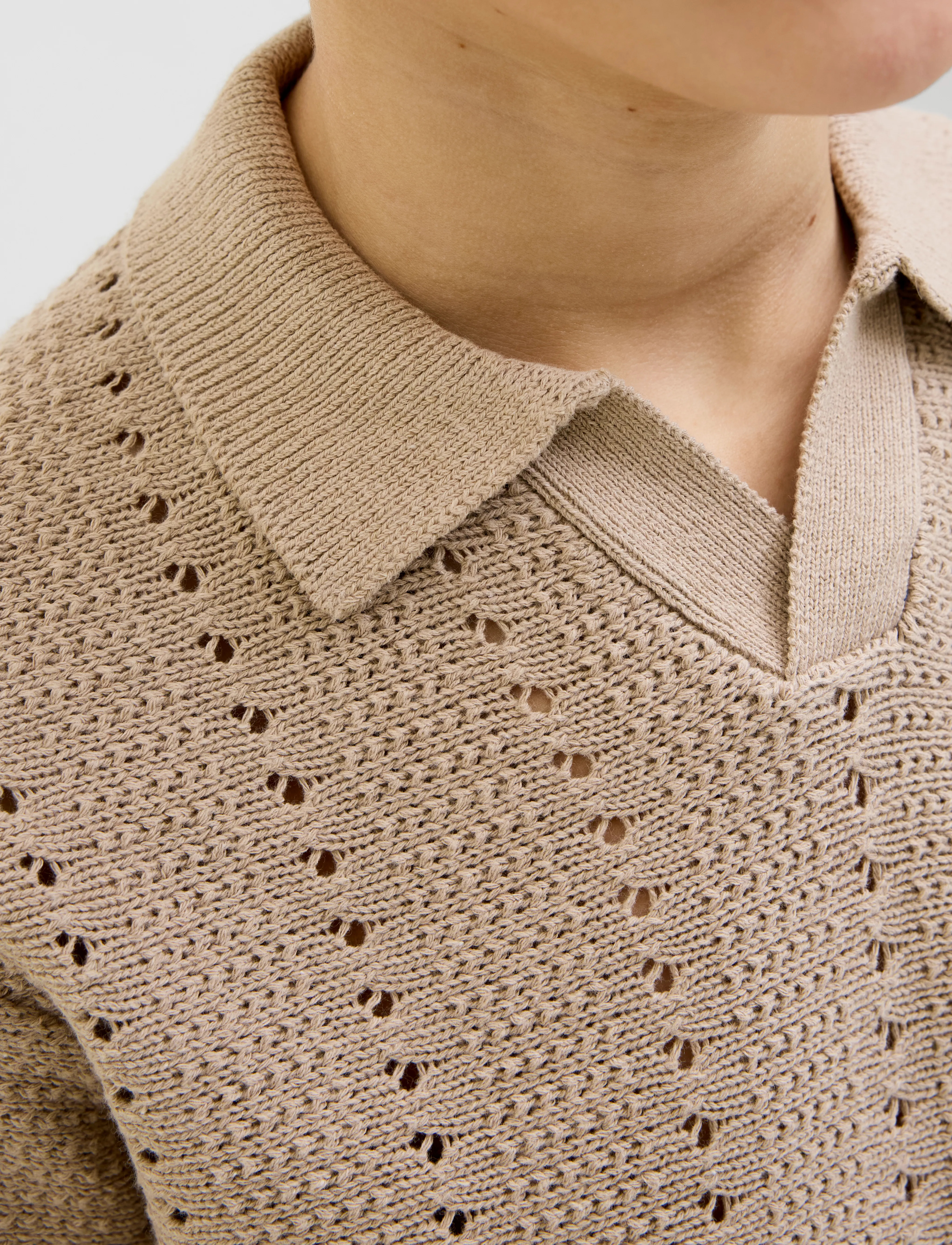 Jack & Jones - JORPAROS KNIT EASTER SS CROCHET POLO JNR - kurzärmelig - safari - 4