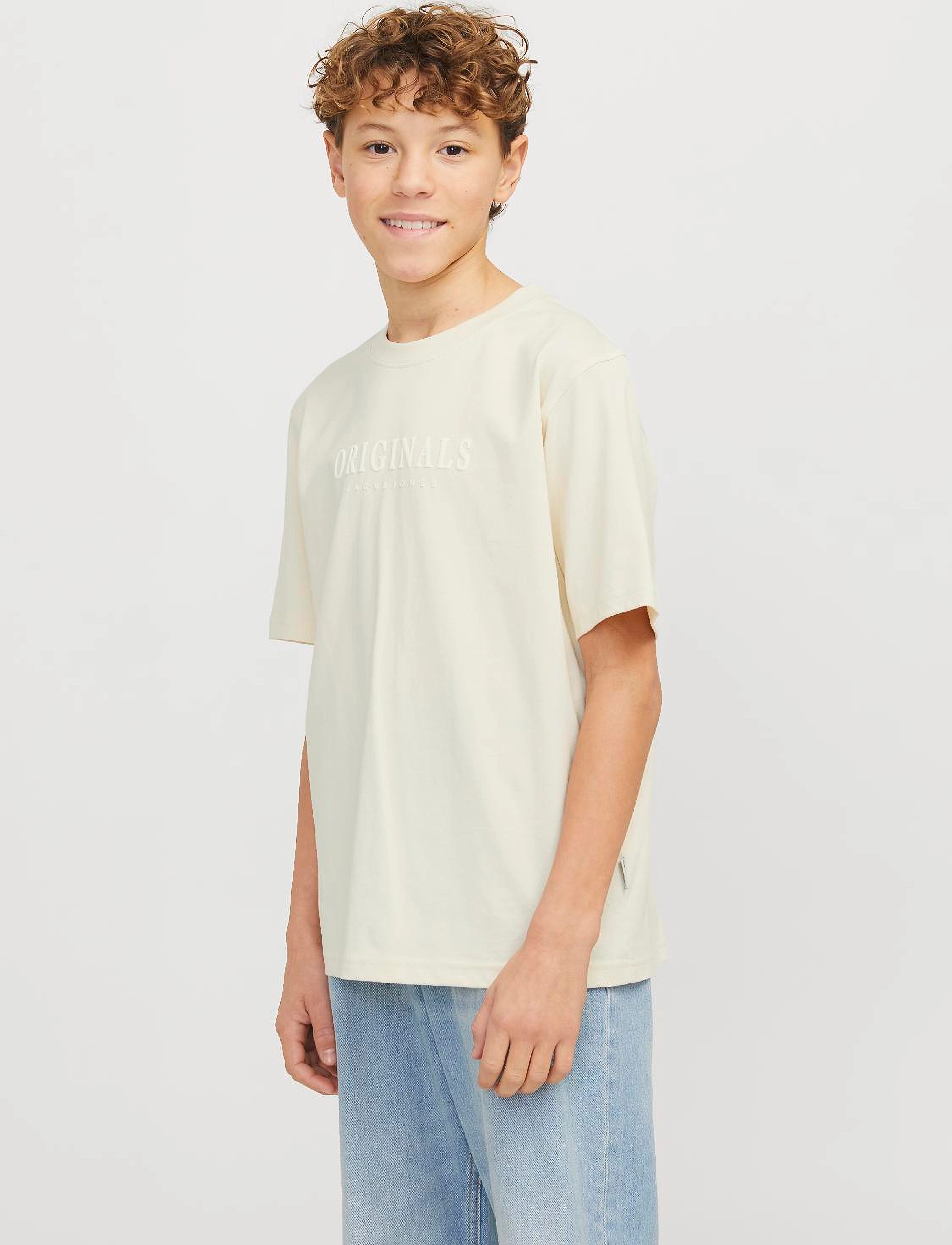 Jack & Jones JORFREDERIKSBERG TEE SS CREW  NOOS JNR - Kortærmede T-shirts - ANTIQUE WHITE / cream