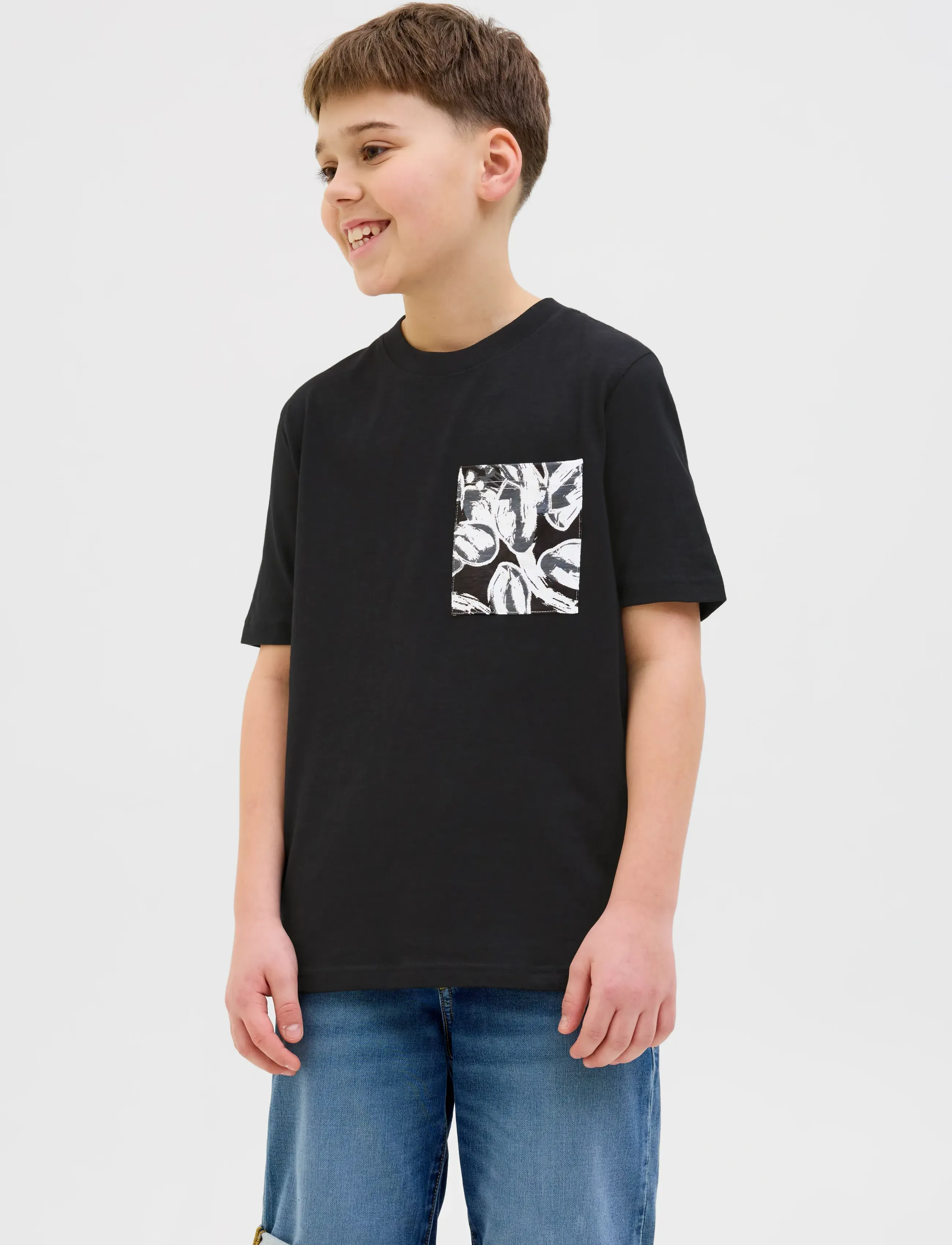 Jack & Jones JORSPLIT AOP POCKET TEE SS CREW NE JNR - Kortærmede T-shirts - BLACK / black