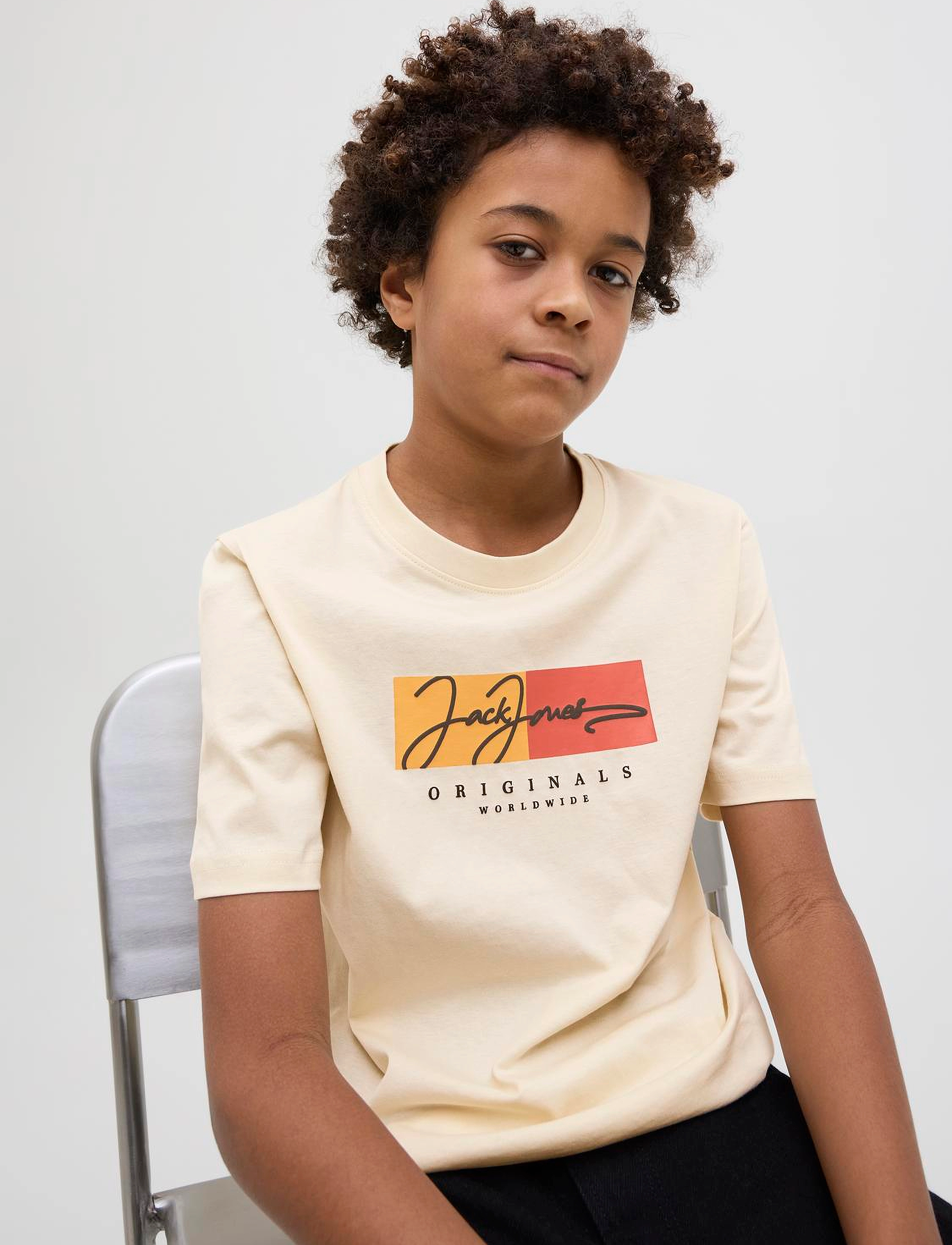 Jack & Jones - JORFREDERIKSBERG BOXSCRIPT TEE SS SN JNR - antique white - 2