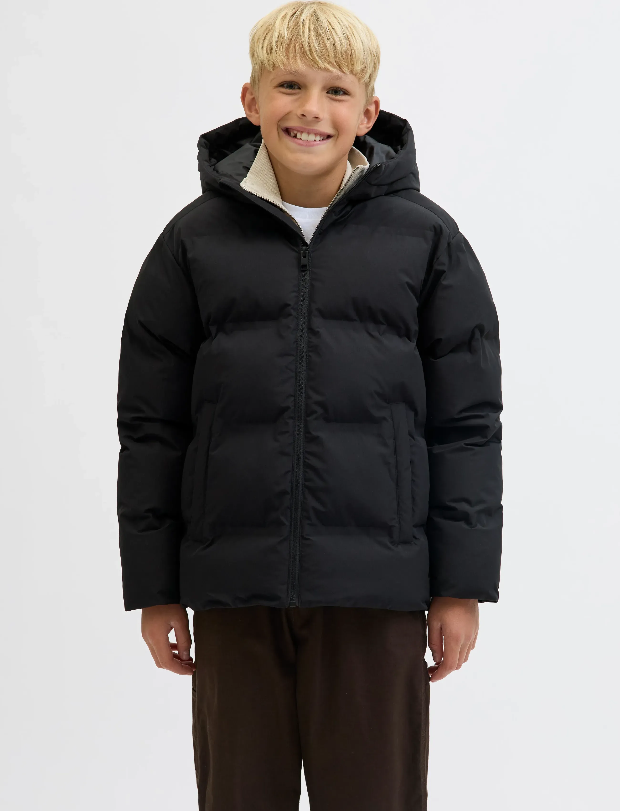 Jack & Jones Jjesoho Puffer Hood Sn Jnr, 128, Black, Jakker Og Frakker > Puffer Og Vatterede, Børn