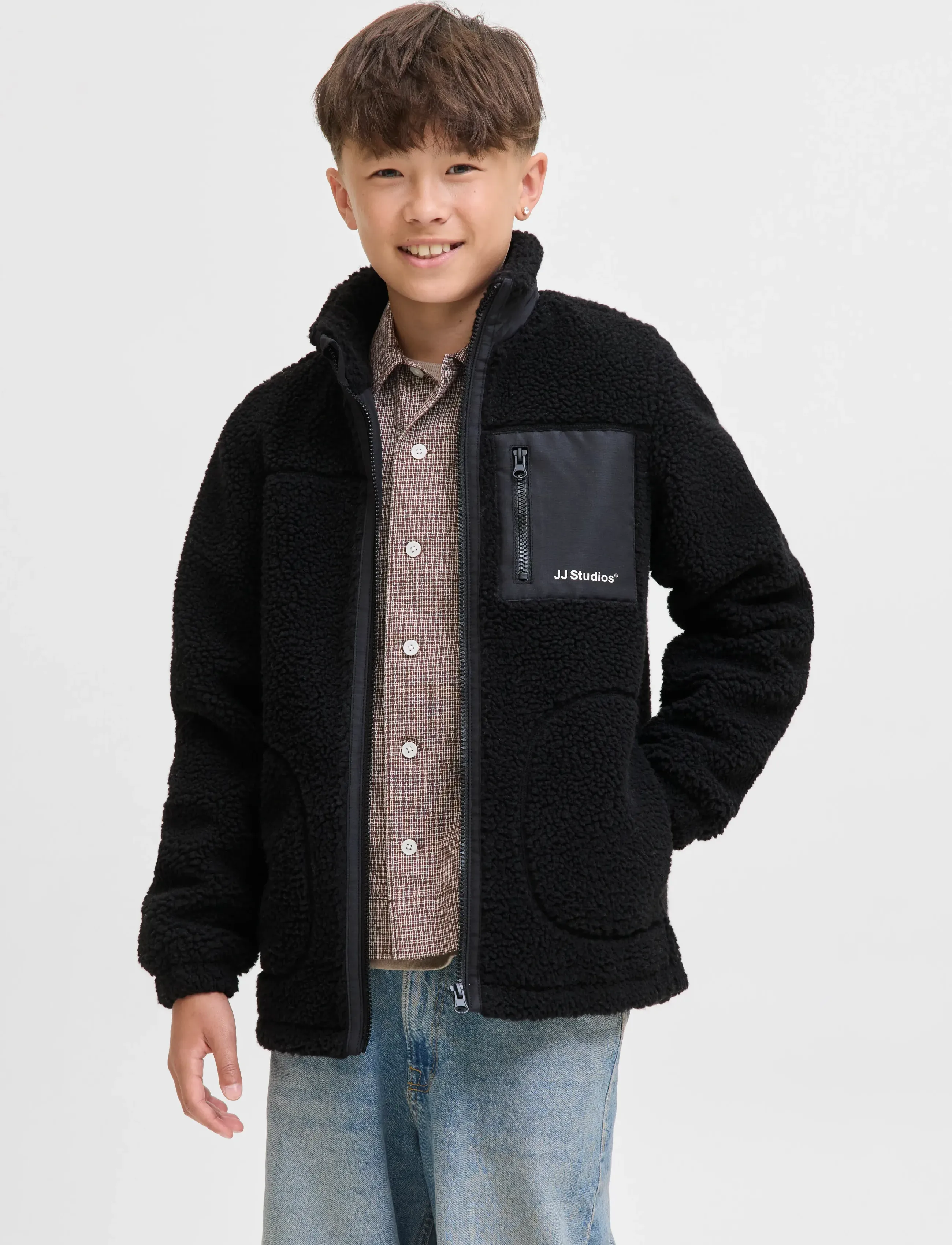 Jack & Jones Jjesoho Teddy Jacket Sn Jnr, Børn, Teddyjakke, Sort, Str: 176