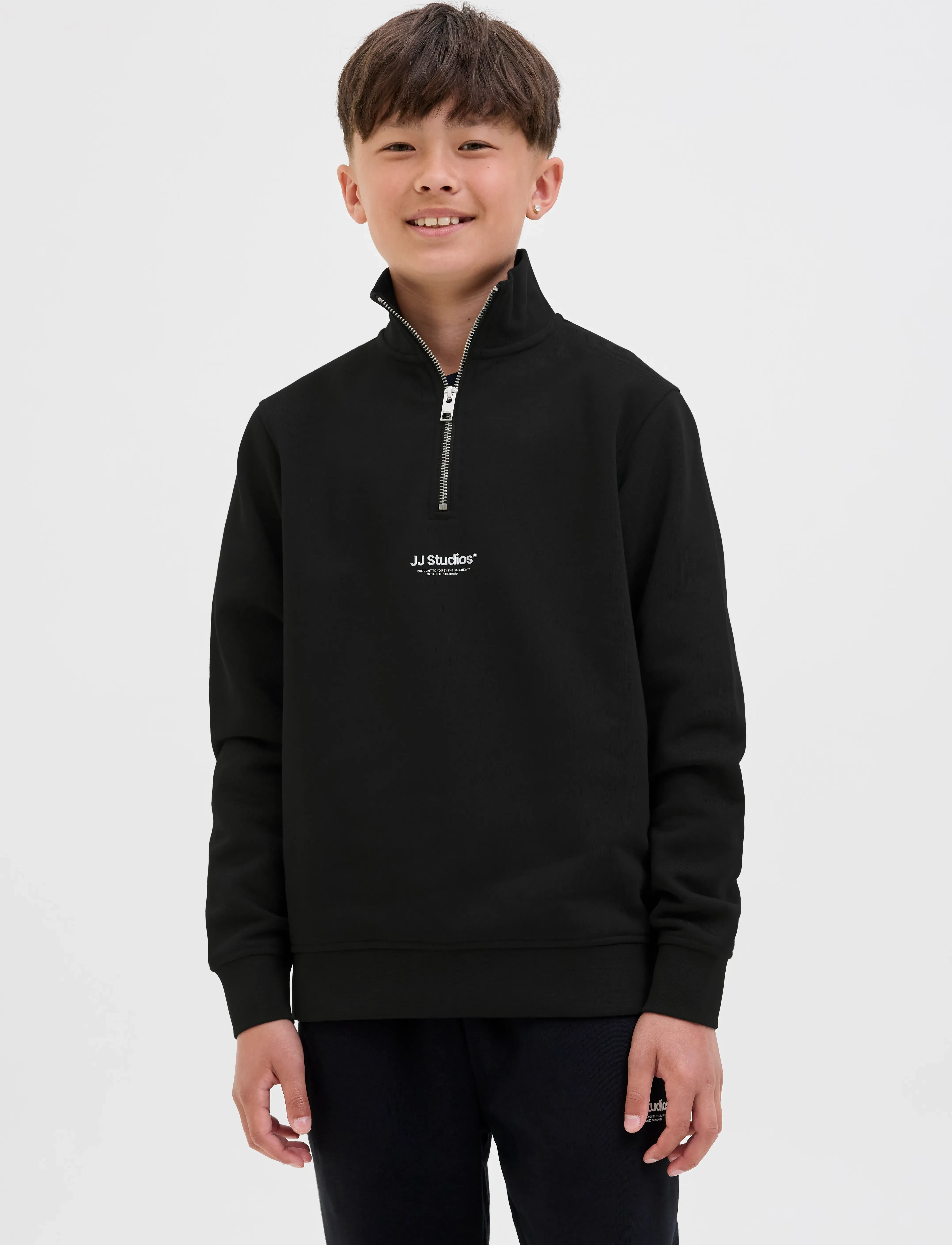 Jack & Jones Jjesoho Sweat Quarter Zip Hn Noos Jnr, Børn, Quarter Zip Sweatshirt, Sort, Str: 152