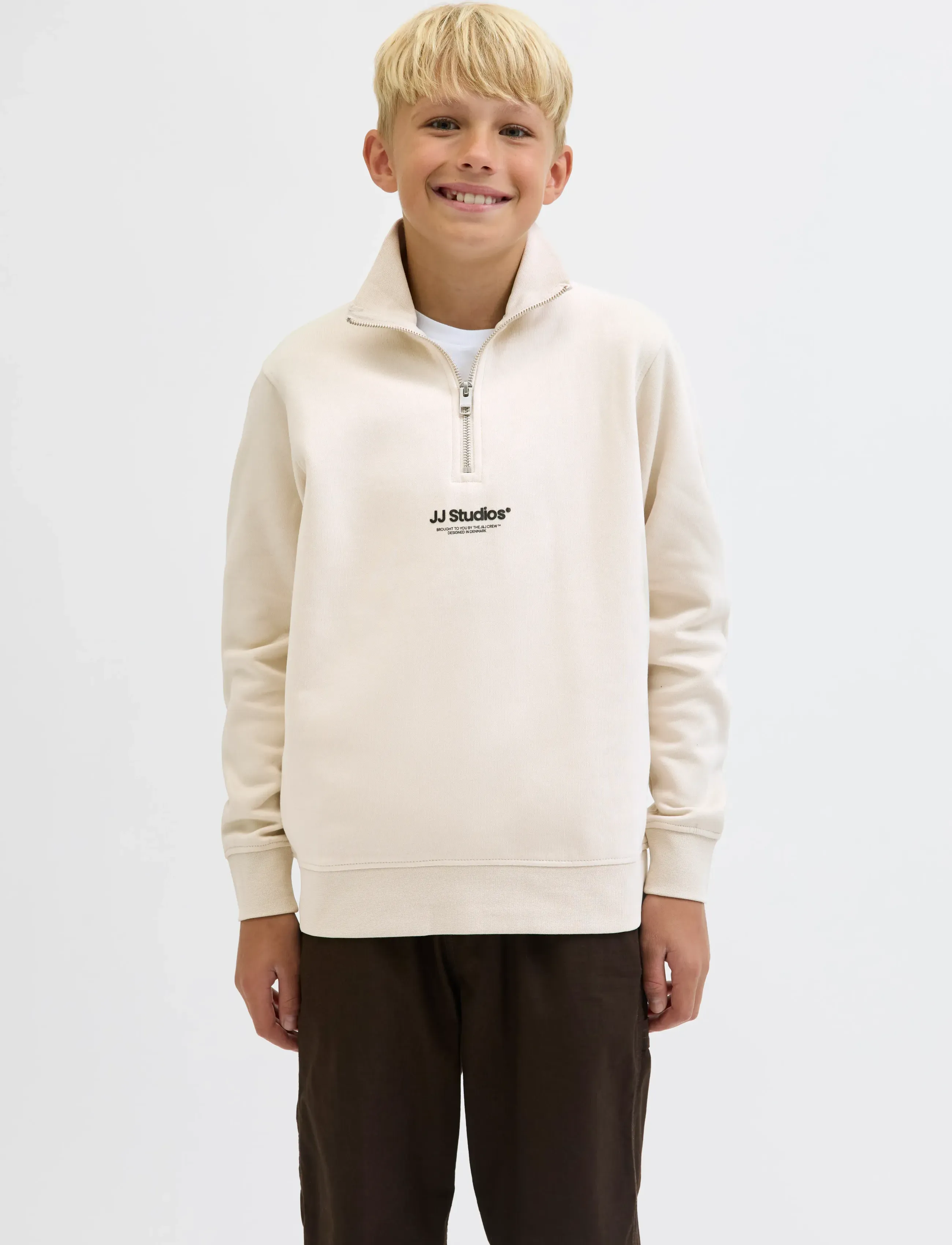 Jack & Jones JJESOHO SWEAT QUARTER ZIP HN NOOS JNR - Tops - MOONBEAM / cream