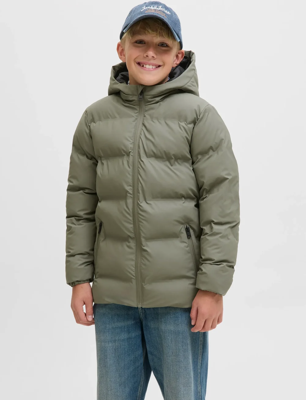 Jack & Jones - JJELEMENTS PU PUFFER JNR - winterjacke - dusty olive - 0
