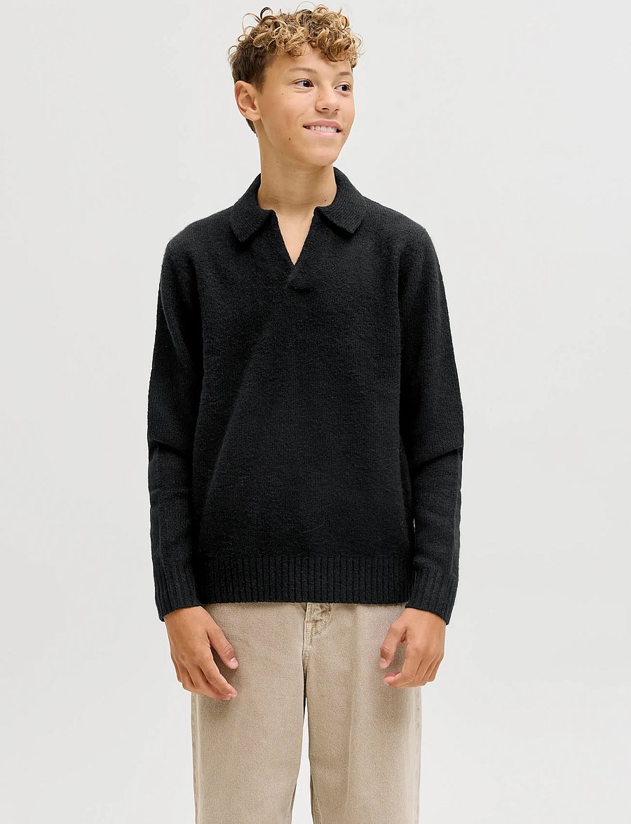 Jack & Jones - JJSOHO OLLIE KNIT SPLIT NECK JNR - langærmede poloer - black - 0
