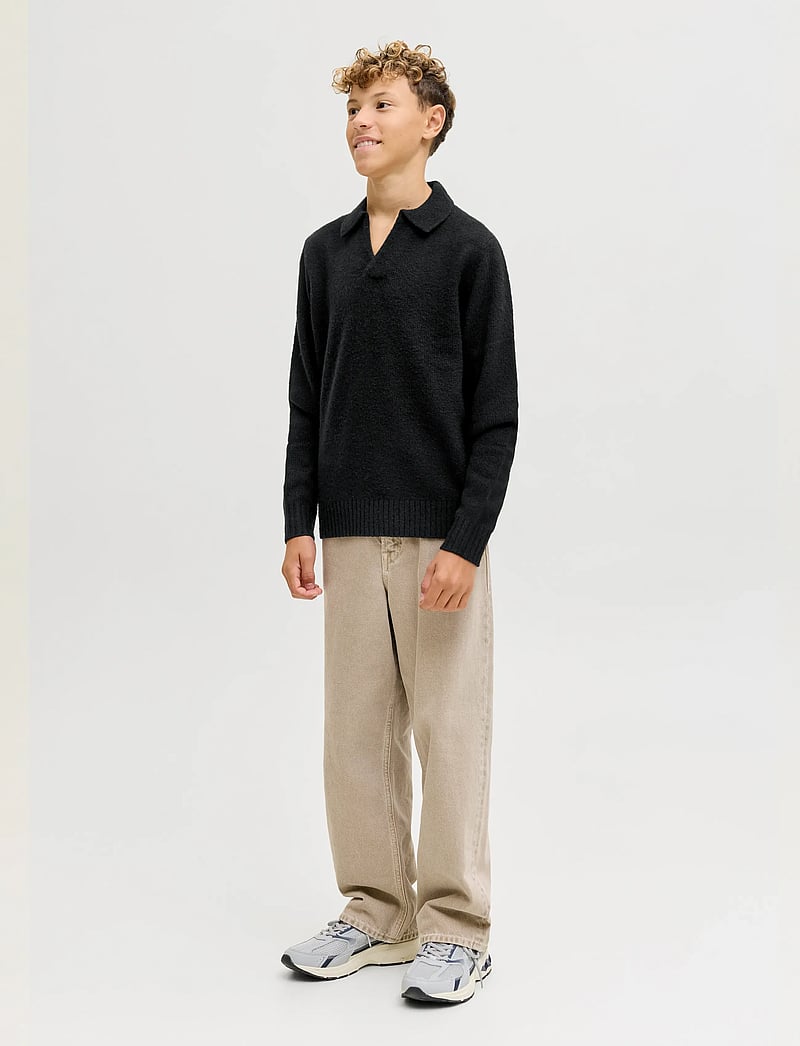 Jack & Jones - JJSOHO OLLIE KNIT SPLIT NECK JNR - långärmade pikéer - black - 4