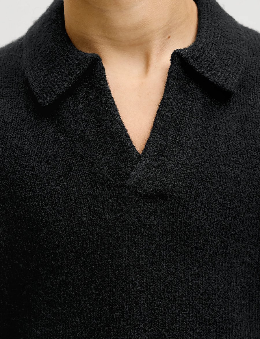 Jack & Jones - JJSOHO OLLIE KNIT SPLIT NECK JNR - langærmede poloer - black - 5