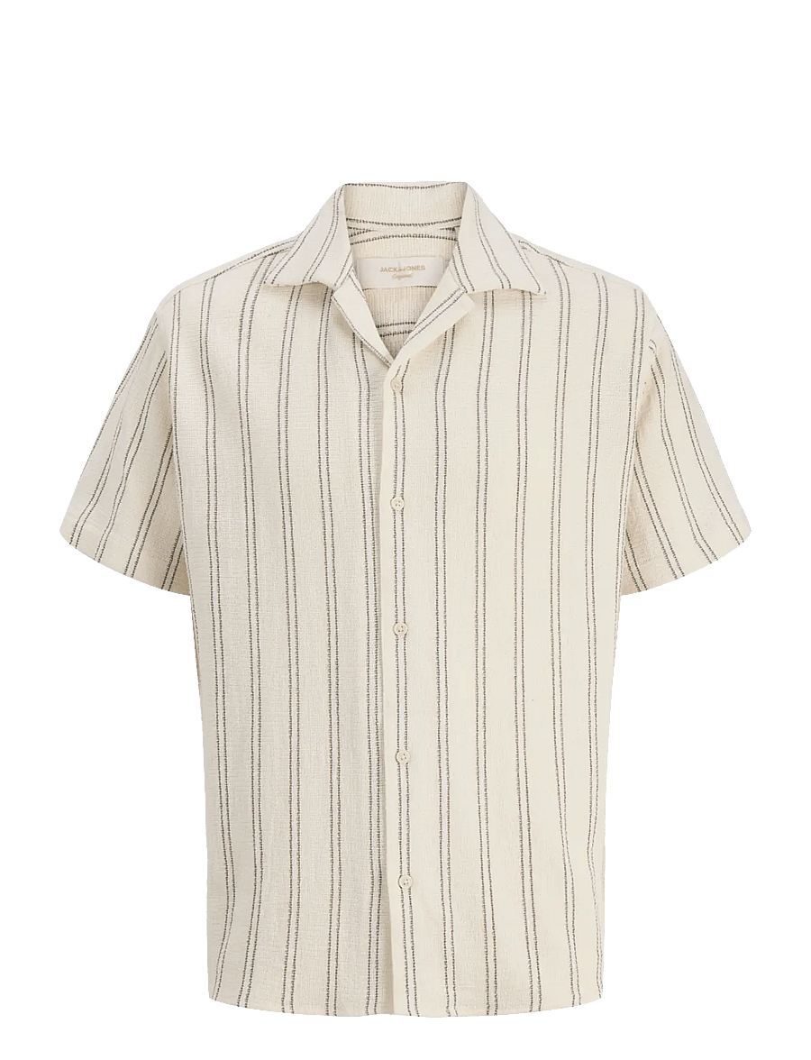 Jack & Jones - JJECOBA STRIPE RESORT SHIRT SS SN JNR - kurzärmlige hemden - antique white - 1