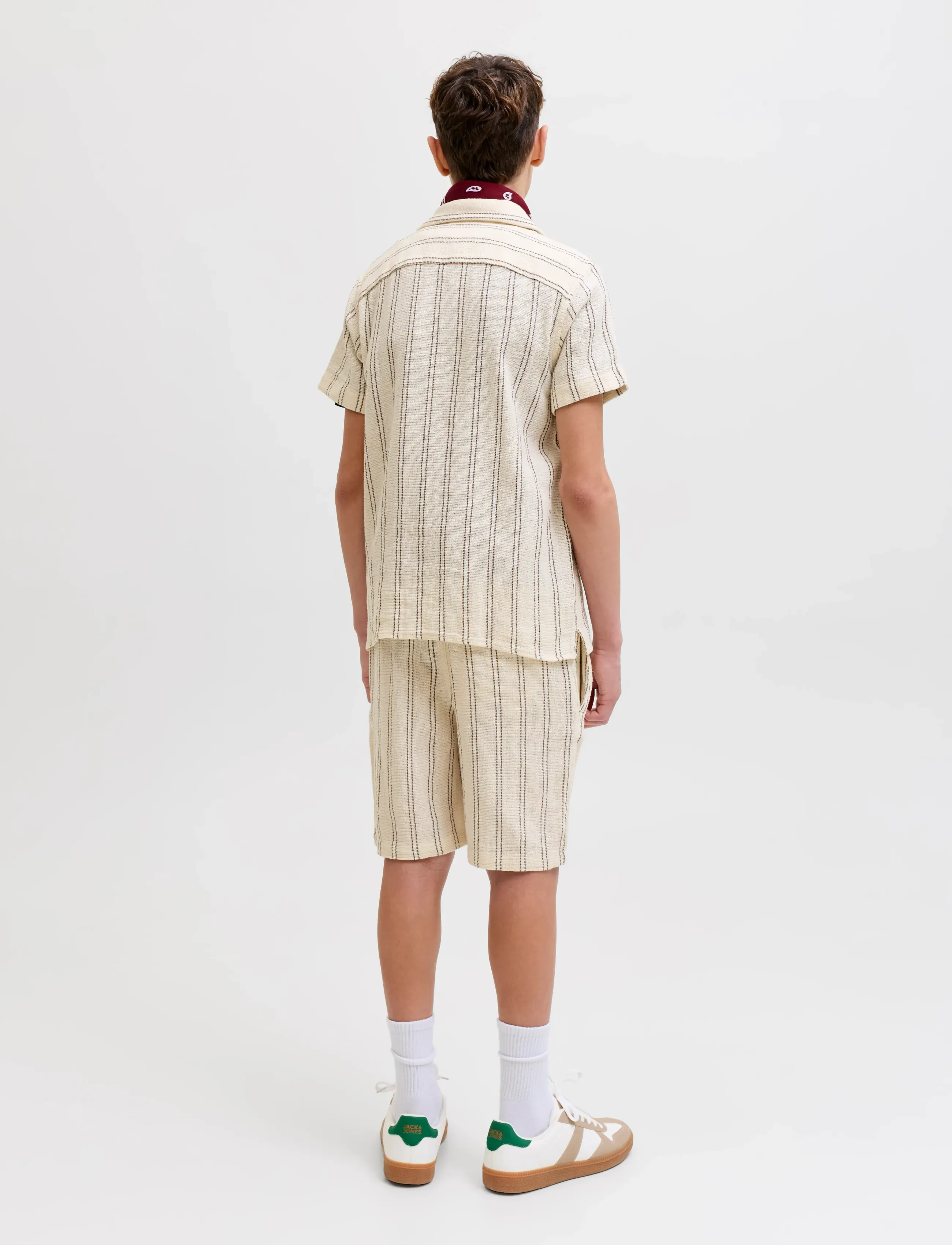 Jack & Jones - JJECOBA STRIPE RESORT SHIRT SS SN JNR - kortärmade skjortor - antique white - 2