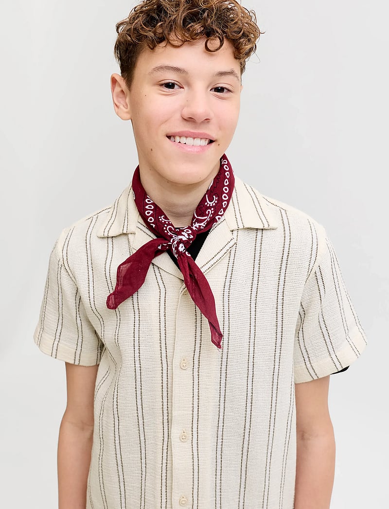 Jack & Jones - JJECOBA STRIPE RESORT SHIRT SS SN JNR - kortärmade skjortor - antique white - 5