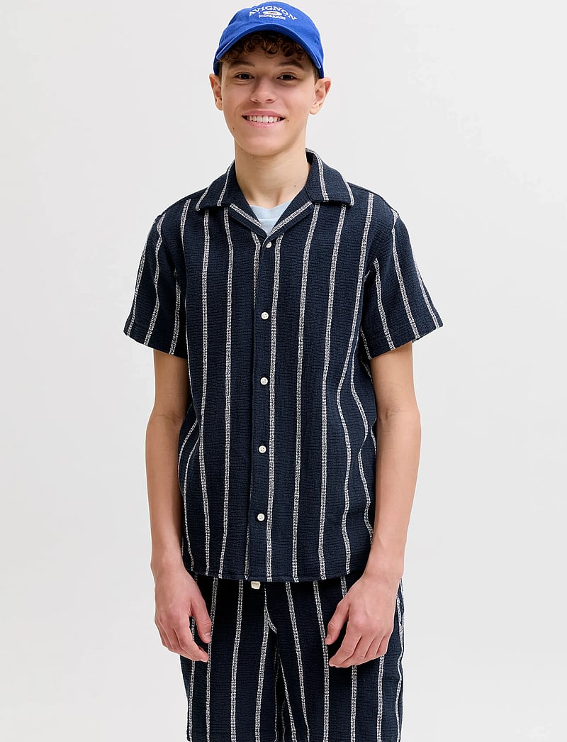 Jack & Jones - JJECOBA STRIPE RESORT SHIRT SS SN JNR - kurzärmlige hemden - sky captain - 0