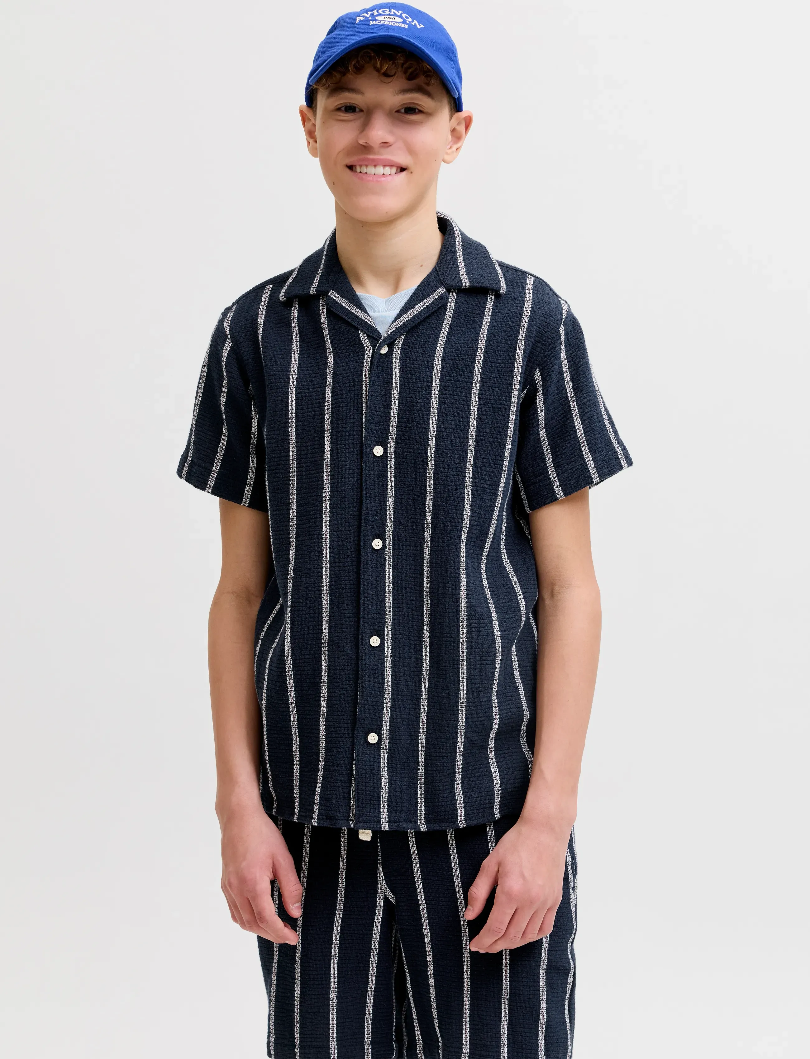 Jack & Jones JJECOBA STRIPE RESORT SHIRT SS SN JNR - Skjorter - SKY CAPTAIN / navy