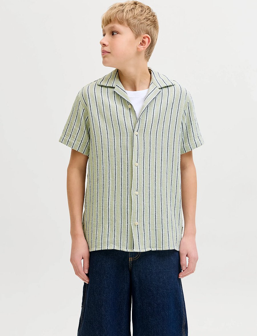 Jack & Jones - JJECOBA STRIPE RESORT SHIRT SS SN JNR - kurzärmlige hemden - tea - 0