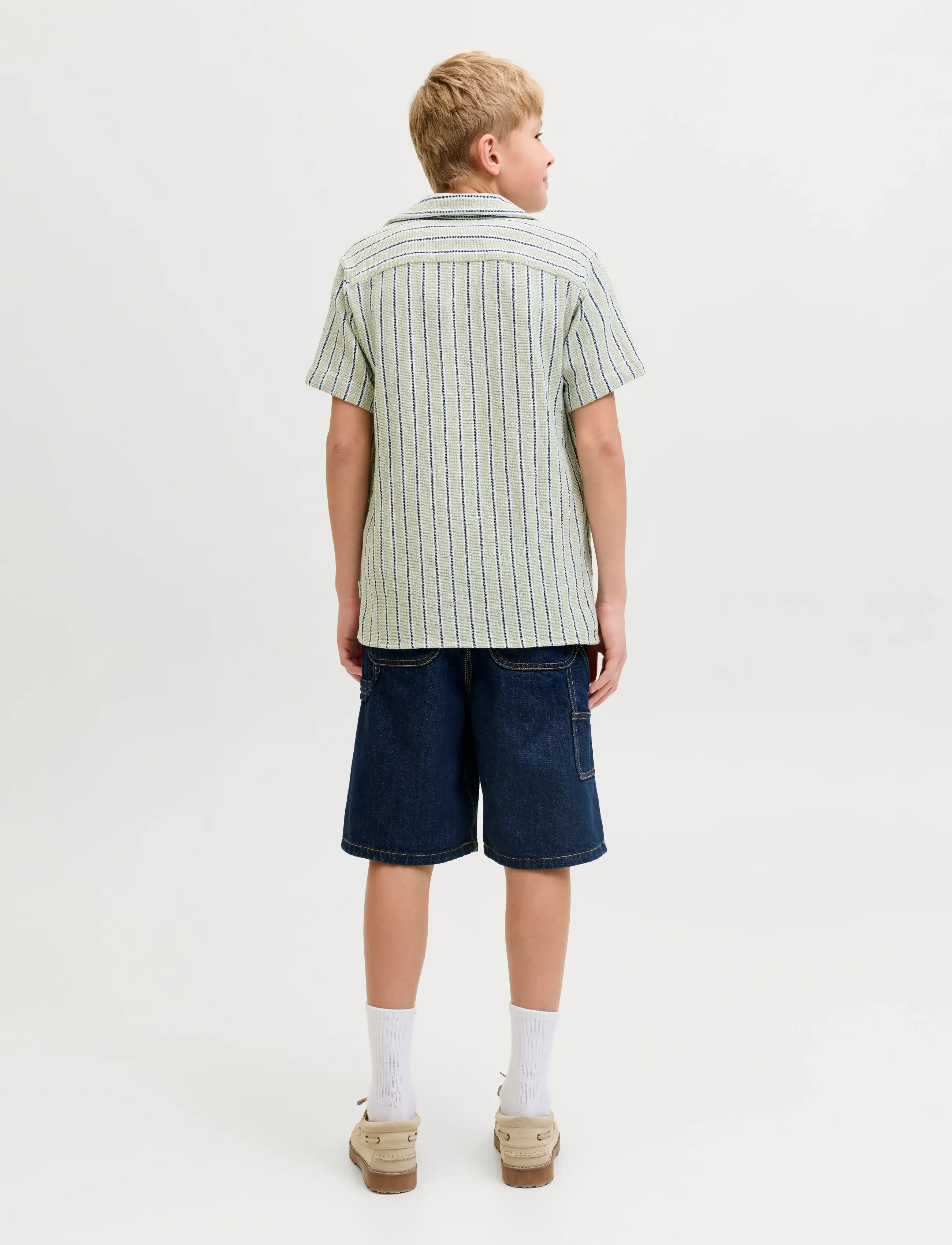 Jack & Jones - JJECOBA STRIPE RESORT SHIRT SS SN JNR - kortærmede skjorter - tea - 3