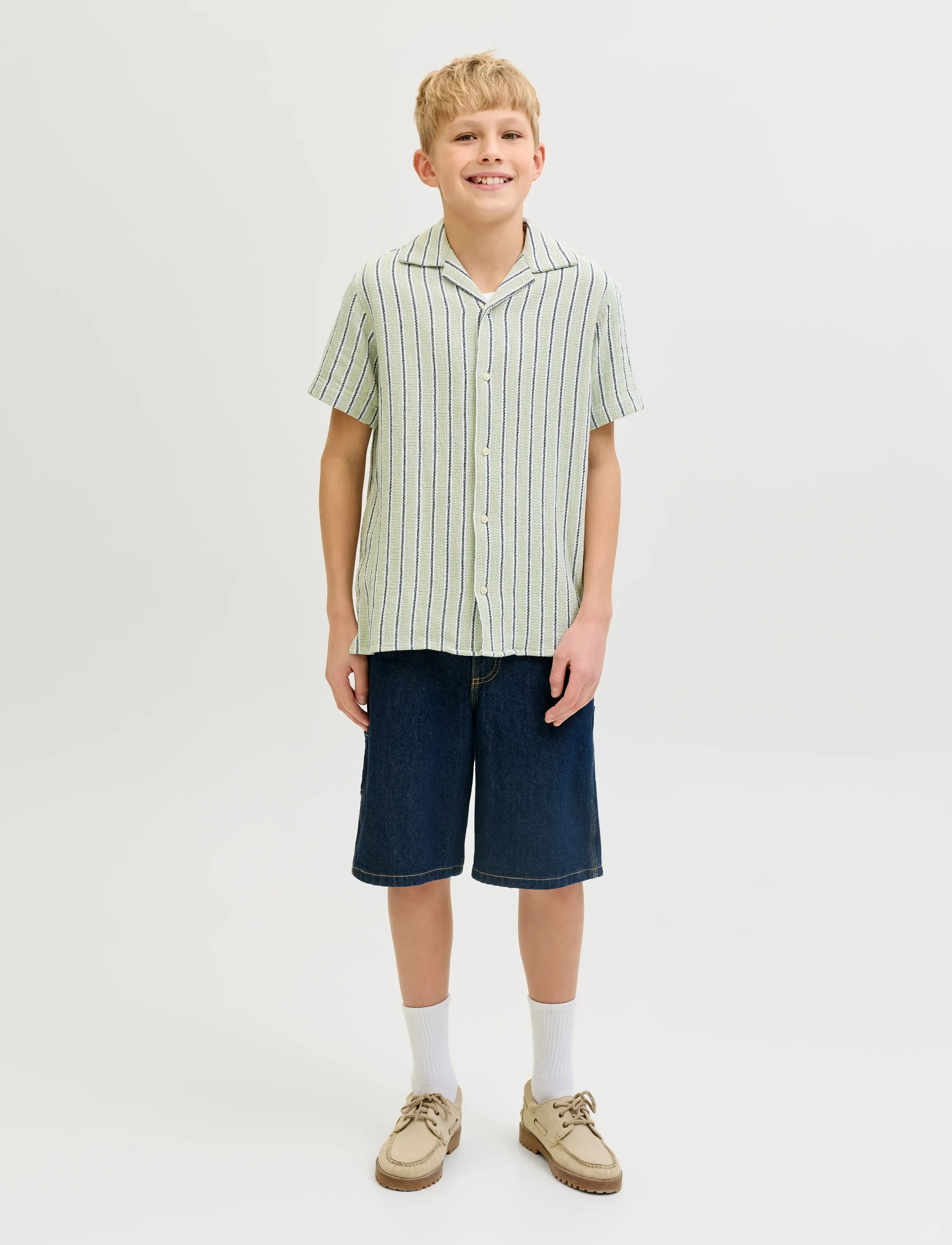 Jack & Jones - JJECOBA STRIPE RESORT SHIRT SS SN JNR - kortærmede skjorter - tea - 4