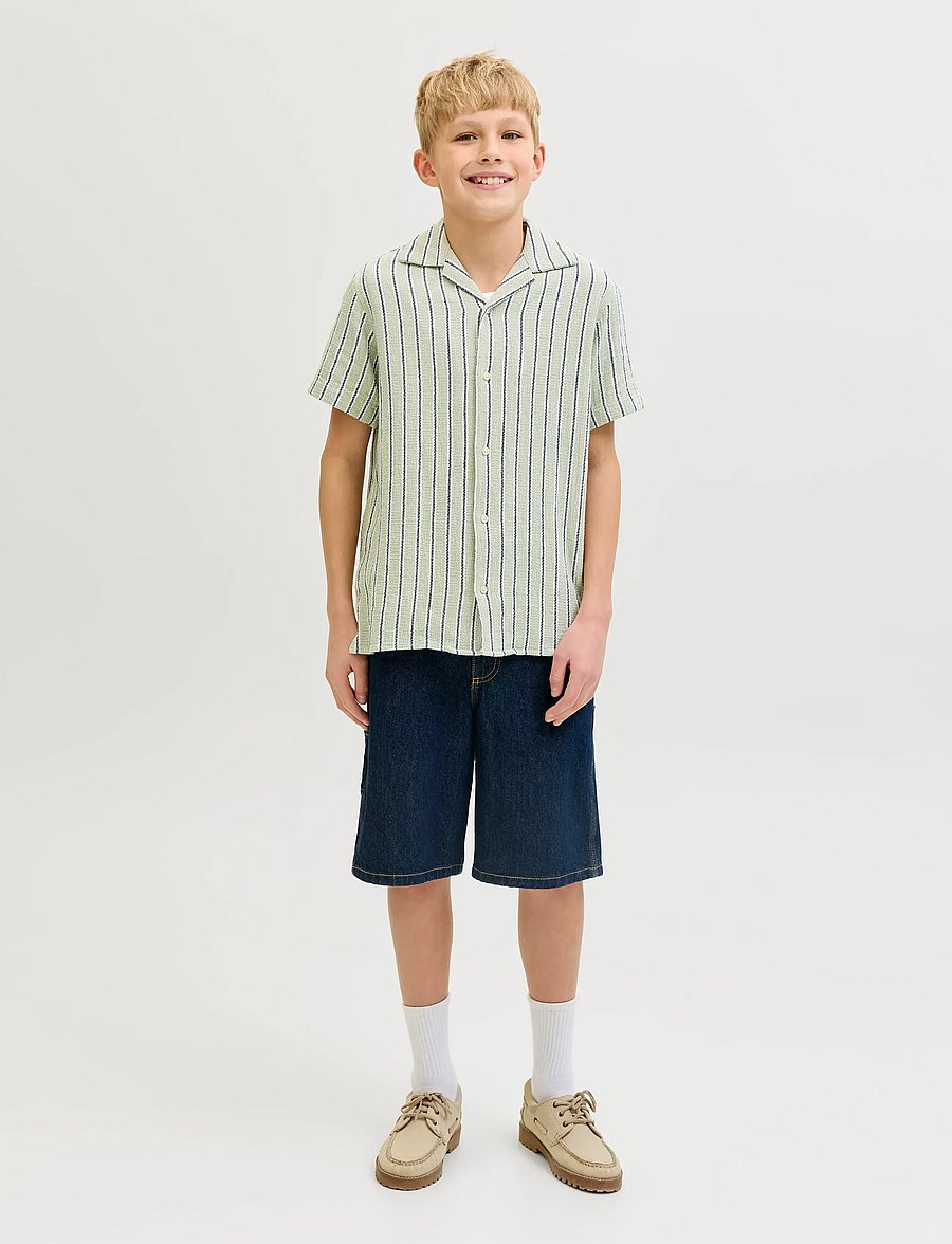 Jack & Jones - JJECOBA STRIPE RESORT SHIRT SS SN JNR - kurzärmlige hemden - tea - 4