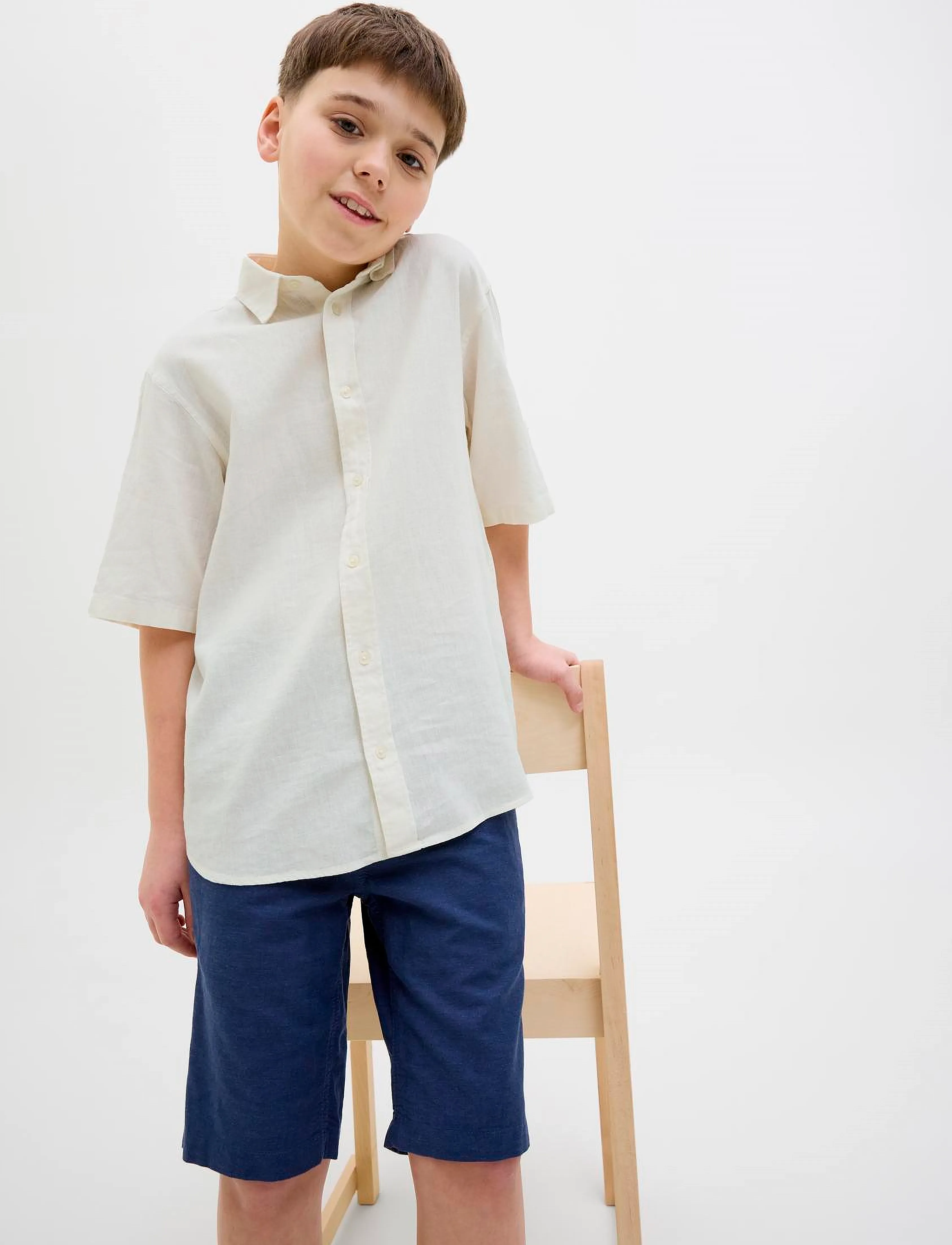 Jack & Jones - JORPAROS OVERSIZED SHIRT SS JNR - short-sleeved shirts - antique white - 2