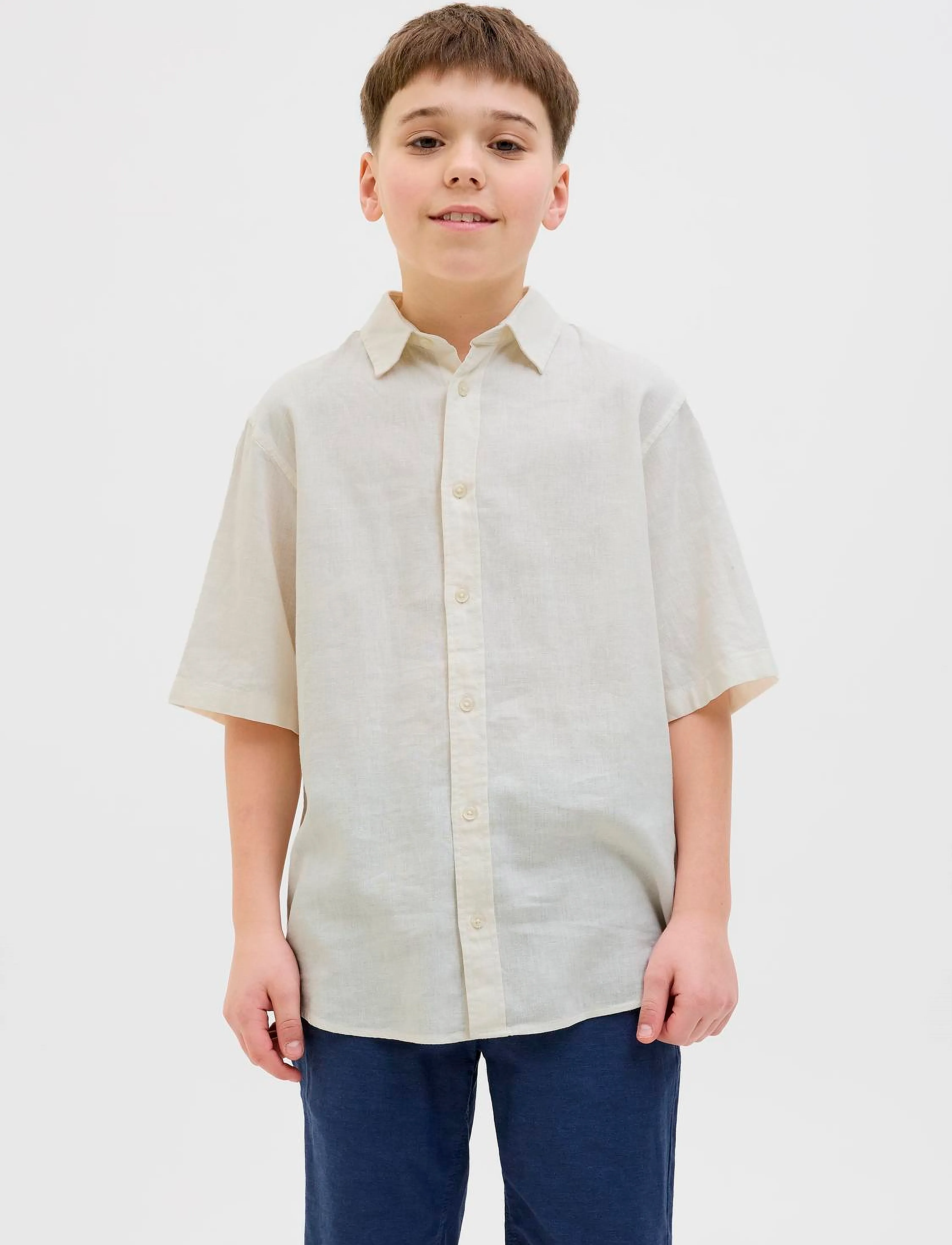 Jack & Jones - JORPAROS OVERSIZED SHIRT SS JNR - short-sleeved shirts - antique white - 3