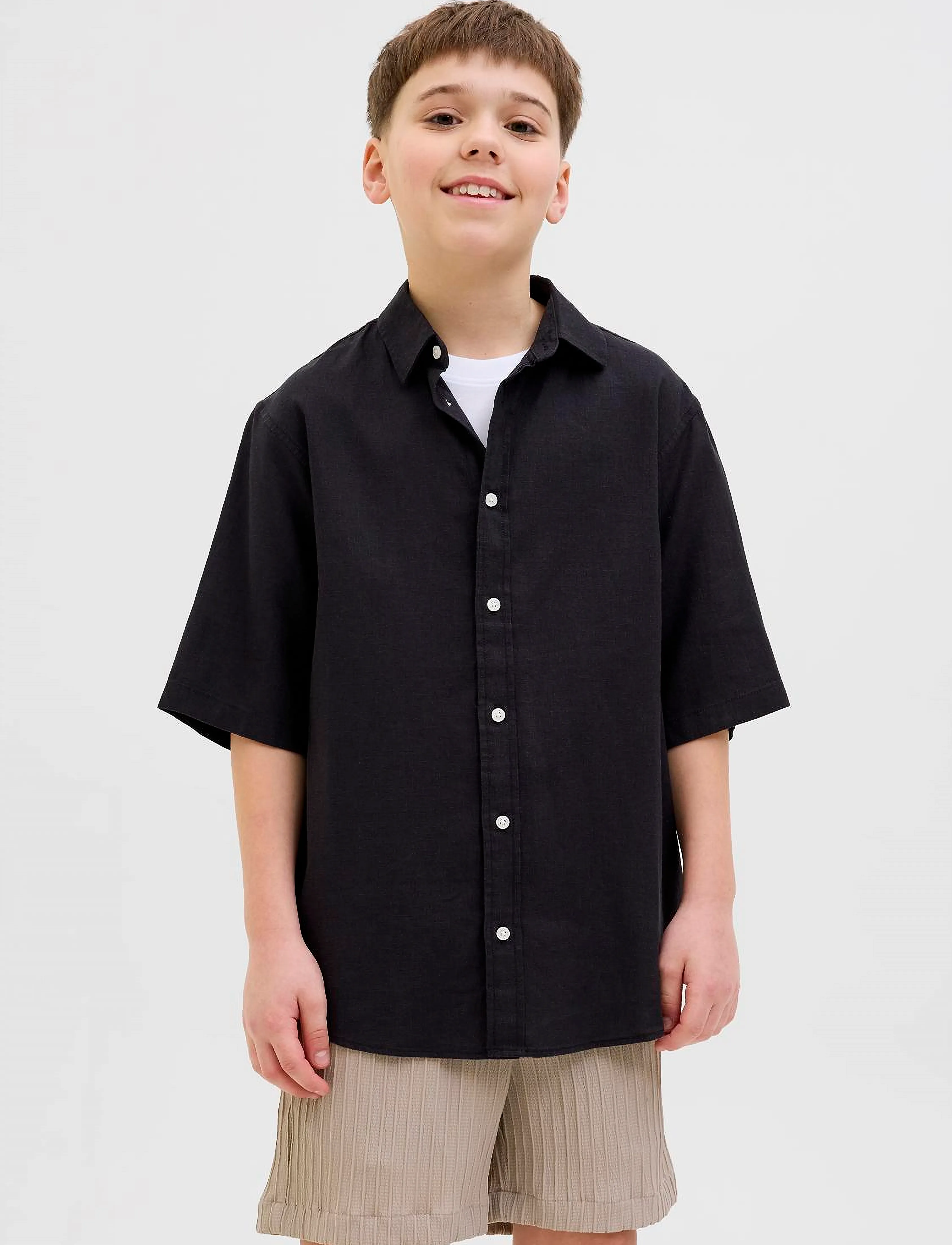 Jack & Jones Jorparos Oversized Shirt Ss Jnr, 164, Shirts, Schwarz - Short-sleeved Kinder