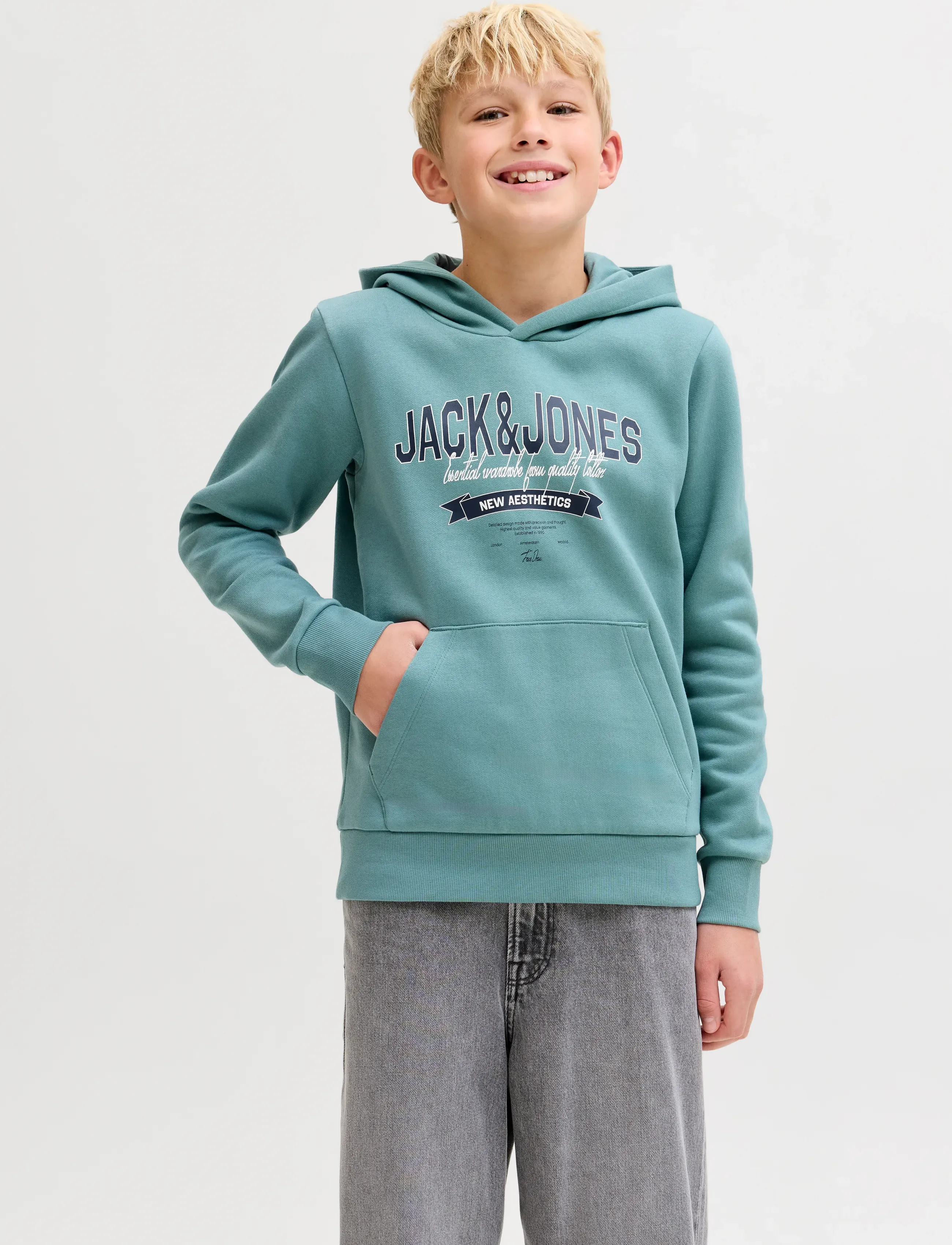 Jack & Jones JJELOGO SWEAT HOOD 2 COL 25/26 NOOS JNR - Sweatshirts & Hættetrøjer - MINERAL BLUE / blue