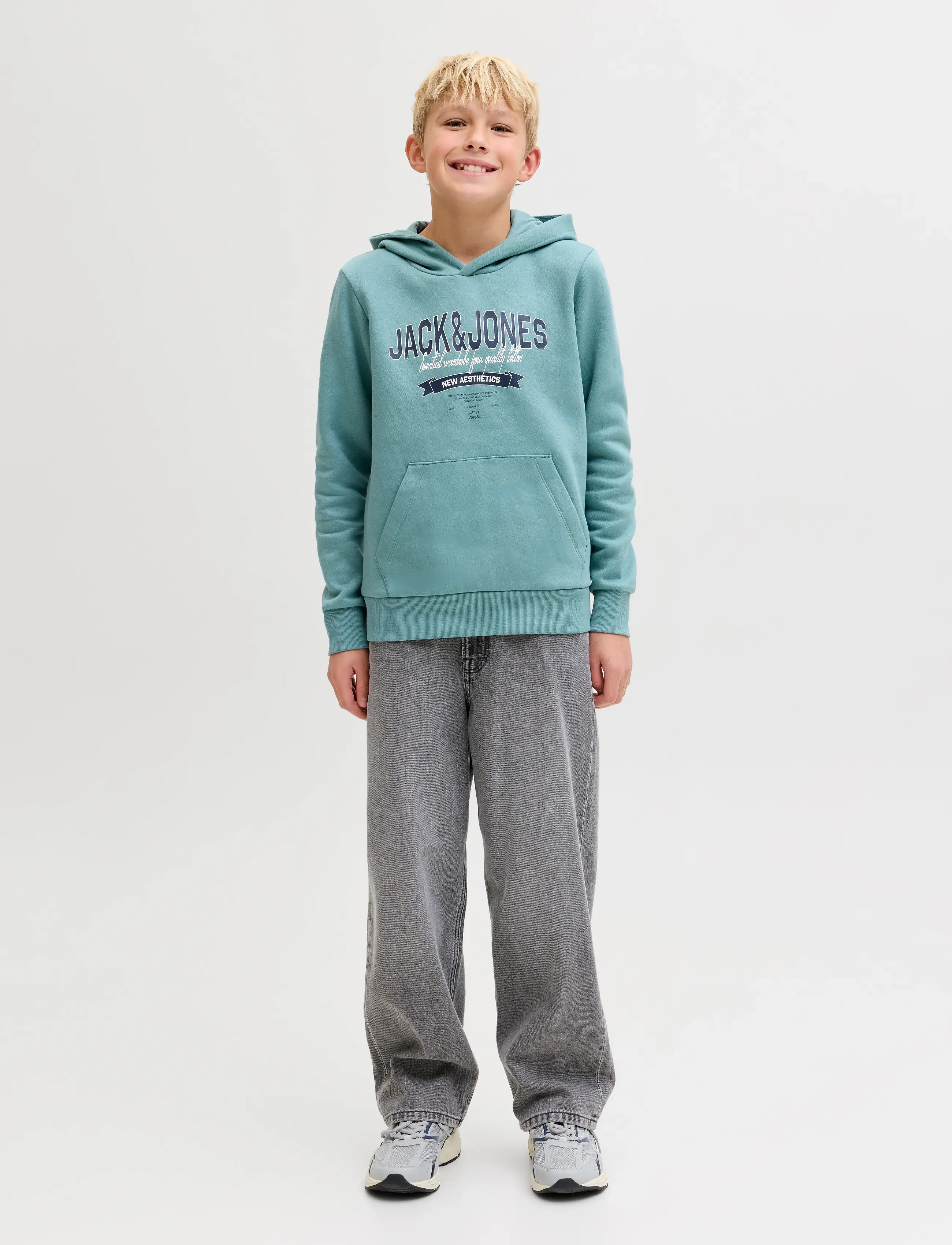 Jack & Jones - JJELOGO SWEAT HOOD 2 COL 25/26 NOOS JNR - hættetrøjer - mineral blue - 3